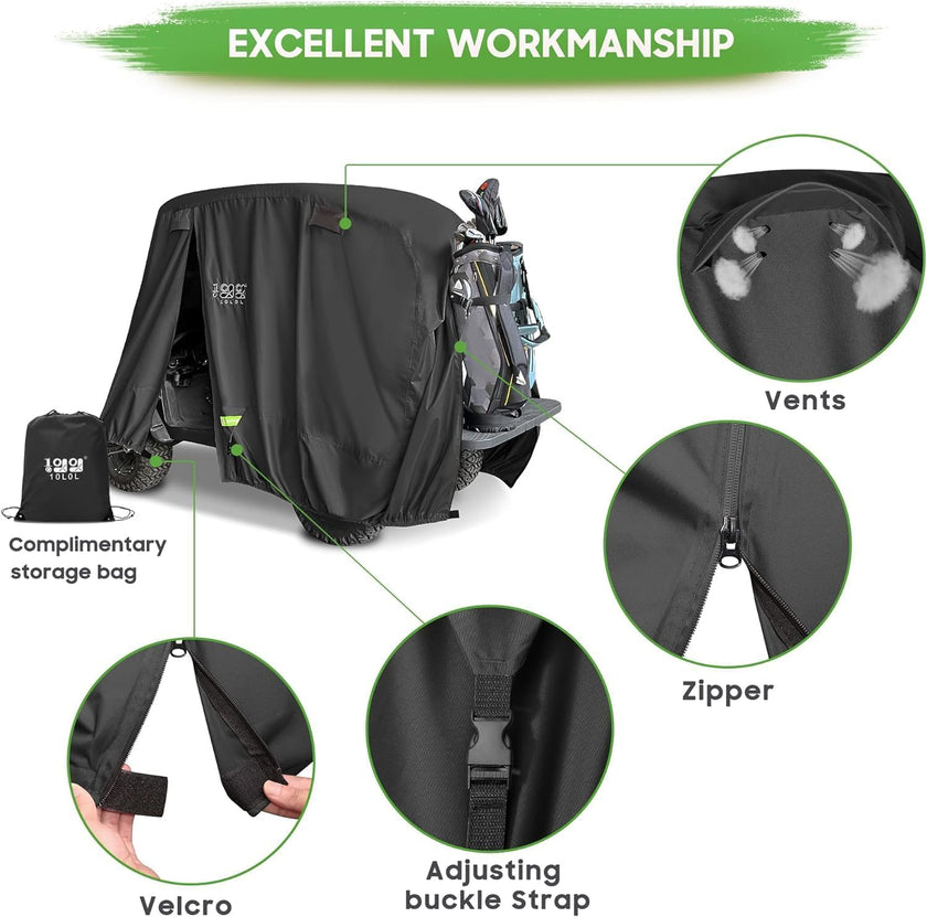 10L0L Universal 2-4 Passenger Golf Cart Cover for EZGO, Club Car and Yamaha, Waterproof Sunproof and Durable, Black 🍁 All In One Marketplace Canada