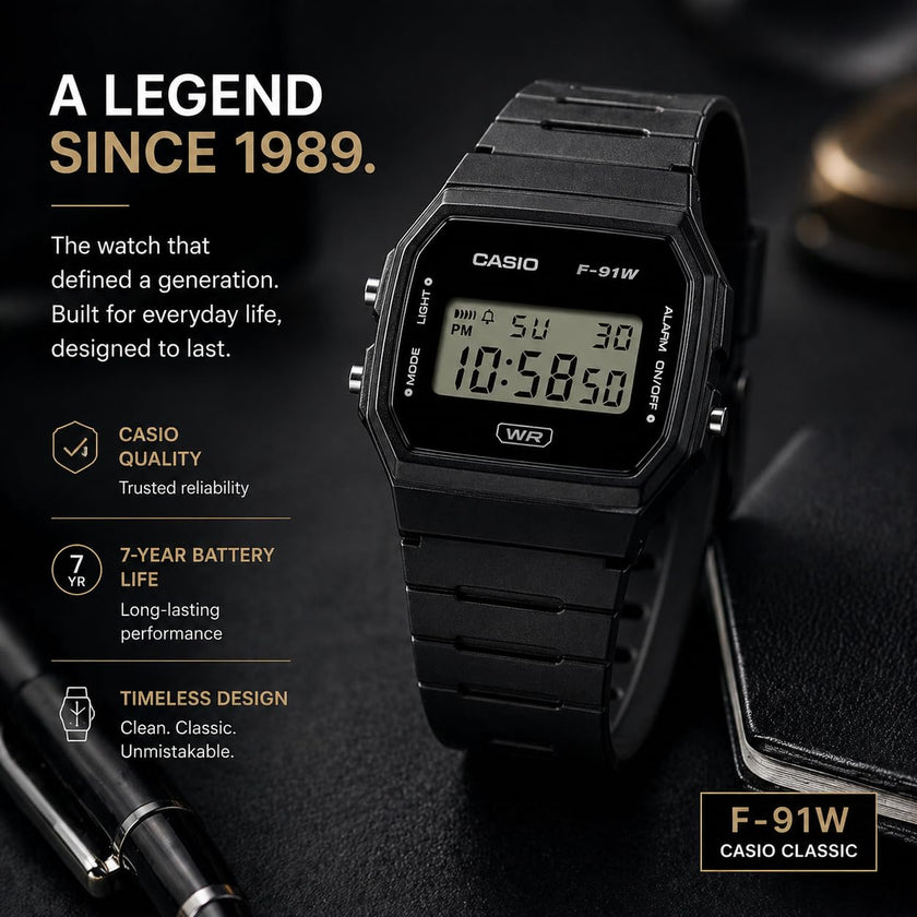 Casio F-91WB Series | Men's Digital Watch | Environmentally Friendly Bio-Based Resin | Alarm | Date Indicator | 7-Year Battery, Black 🍁 All In One Marketplace Canada