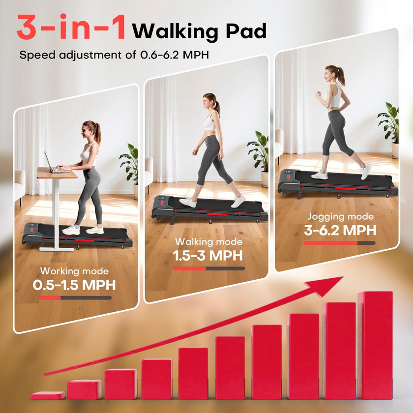 Walking Pad, FOUSAE 3 in 1 Max 6.2 MPH Treadmill for Home with Double Frame 330 LB Weight Capacity, Powerful 2.5 HP Wider Belt Walking Pad with 9% Incline, 12 HIIT Programes, Magnetic Remote Control 🍁 All In One Marketplace Canada