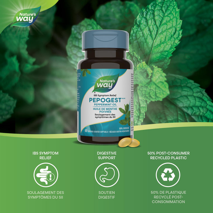Nature’s Way Pepogest Peppermint Oil Softgels – Help Relieve Abdominal Pain, Gas & Bloating Associated with Irritable Bowel Syndrome – Enteric-Coated – 60 Capsules 🍁 All In One Marketplace Canada