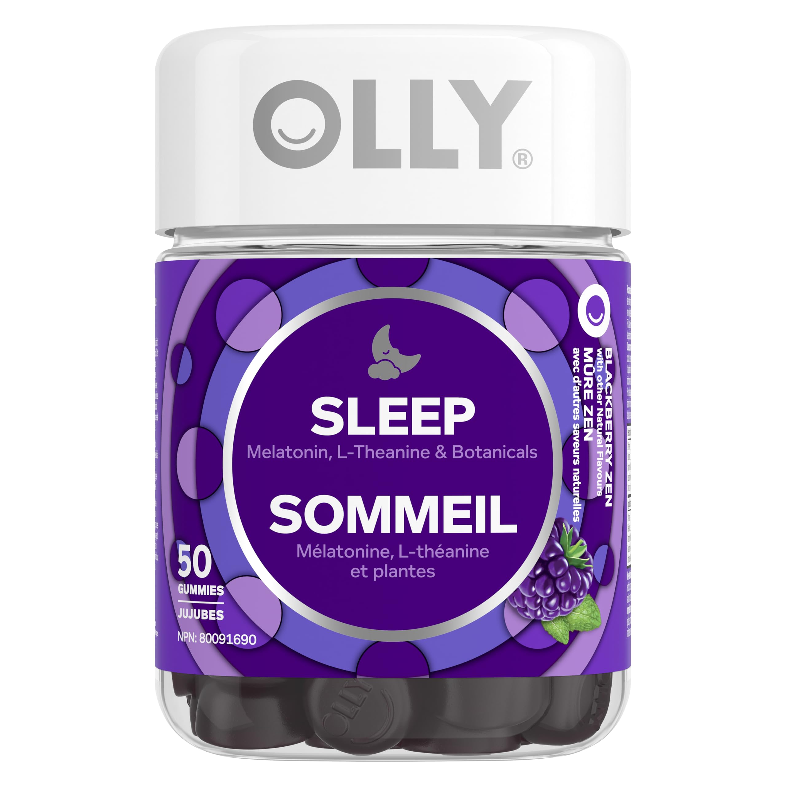 OLLY Sleep Gummy Supplement helps promote a healthy sleep cycle Blackberry Zen with melatonin, L-Theanine & botanicals 25 day Supply, 50 gummies 🍁 All In One Marketplace Canada