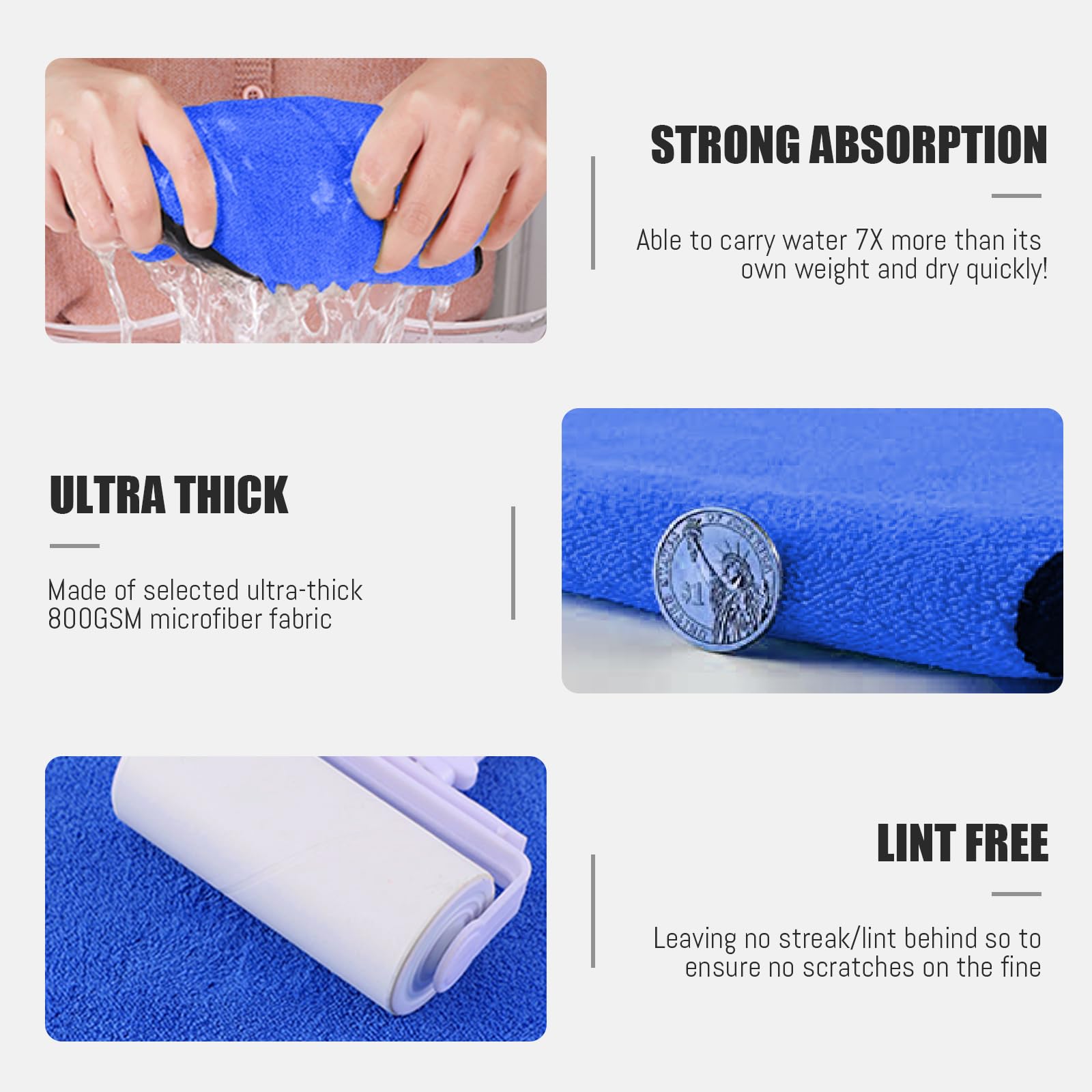 Airlab Microfiber Car Drying Towels 800GSM Thick Plush Cleaning Cloths Auto Detailing Quick Dry Wash Cloth for Interior & Exterior Lint Free, Streak Free, 40 x 40 cm, 4 Pack 🍁 All In One Marketplace Canada