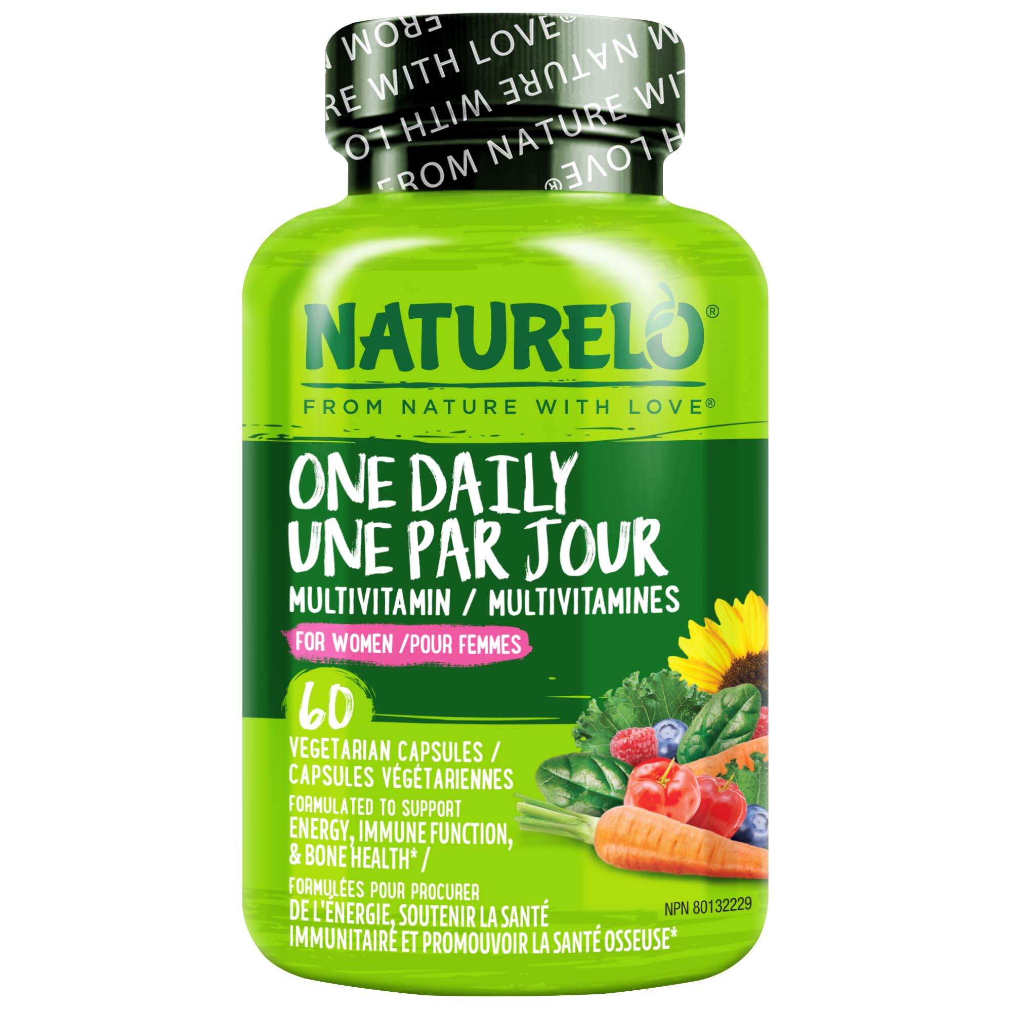 NATURELO One Daily Multivitamin for Women w/Vitamin B12, 60 Ct, Energy Support, Whole Food Daily Women Multivitamin Supplement, Nourish Hair/Skin/Nail, Non-GMO, No Soy, Gluten Free, 2 Month Supply 🍁 All In One Marketplace Canada