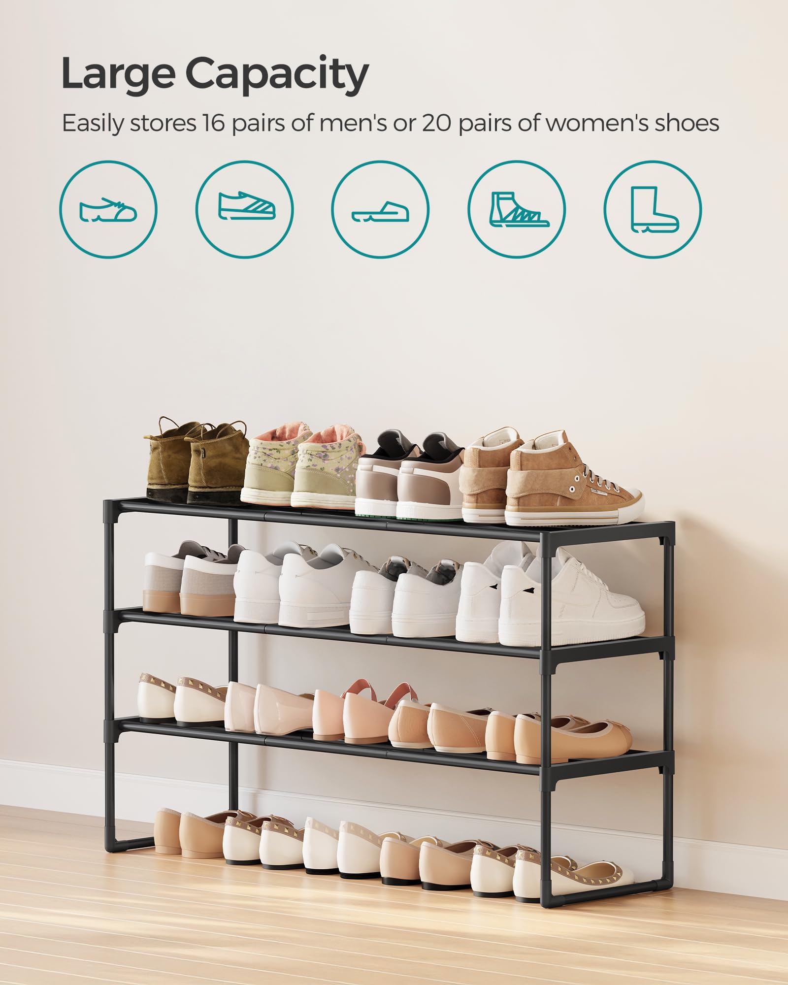 SONGMICS Shoe Rack, 3-Tier Shoe Organizer, Sturdy Storage Shelf, Upright or Upside Down, for 16-20 Pairs, Stackable, for Entryway, 30 x 92 x 55 cm, Black ULSA303B02 🍁 All In One Marketplace Canada