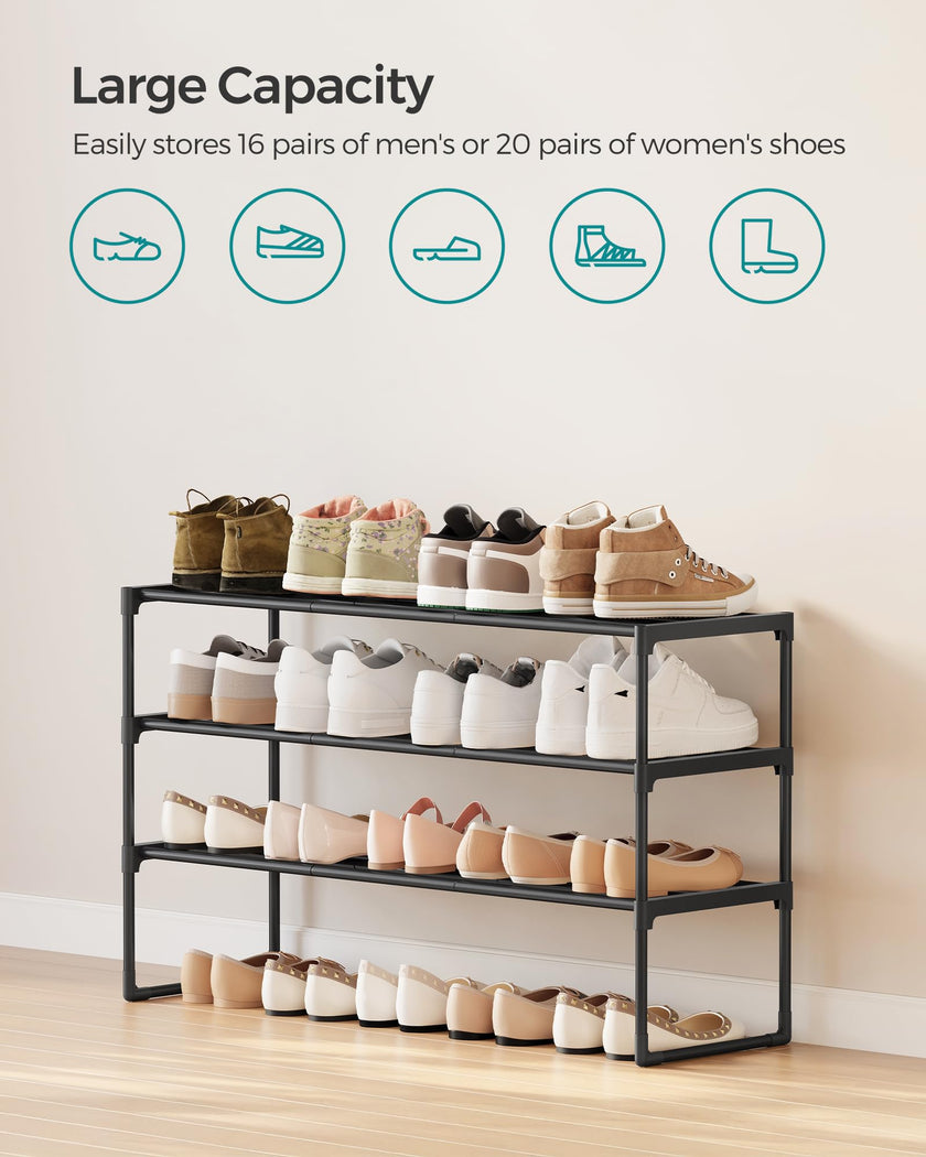 SONGMICS Shoe Rack, 3-Tier Shoe Organizer, Sturdy Storage Shelf, Upright or Upside Down, for 16-20 Pairs, Stackable, for Entryway, 30 x 92 x 55 cm, Black ULSA303B02 🍁 All In One Marketplace Canada