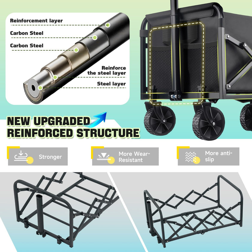 Collapsible Wagon Cart with Wheels Foldable - Lightweight 280LBS Heavy Duty Folding Utility Portable Beach Wagon with All-Terrain Wheels for Groceries Shopping Garden Sports Camping 🍁 All In One Marketplace Canada