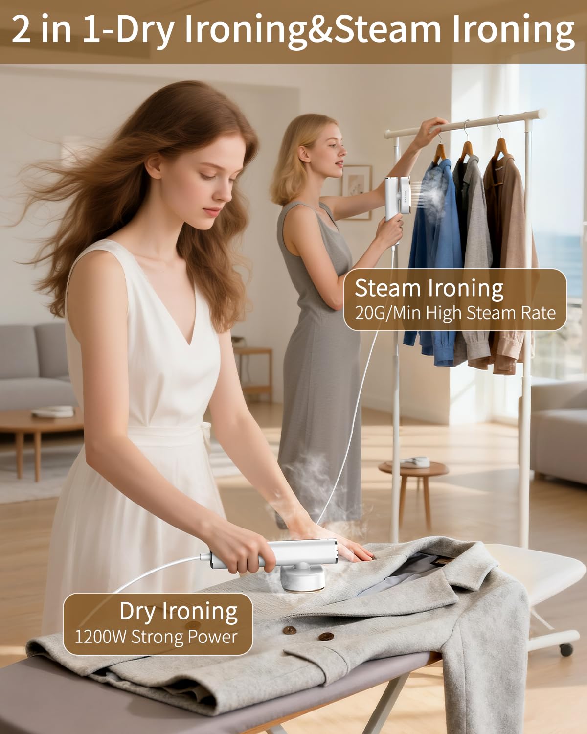 Hulmay Steamer Clothes, 1200W Clothes Steamer, Steam Iron 2-in-1, Portable Handheld Steamer for Travel 10s Heat-Up, Travel Size Clothing Steamer and Garment Steamer for Home, Office -White, 110-120V 🍁 All In One Marketplace Canada