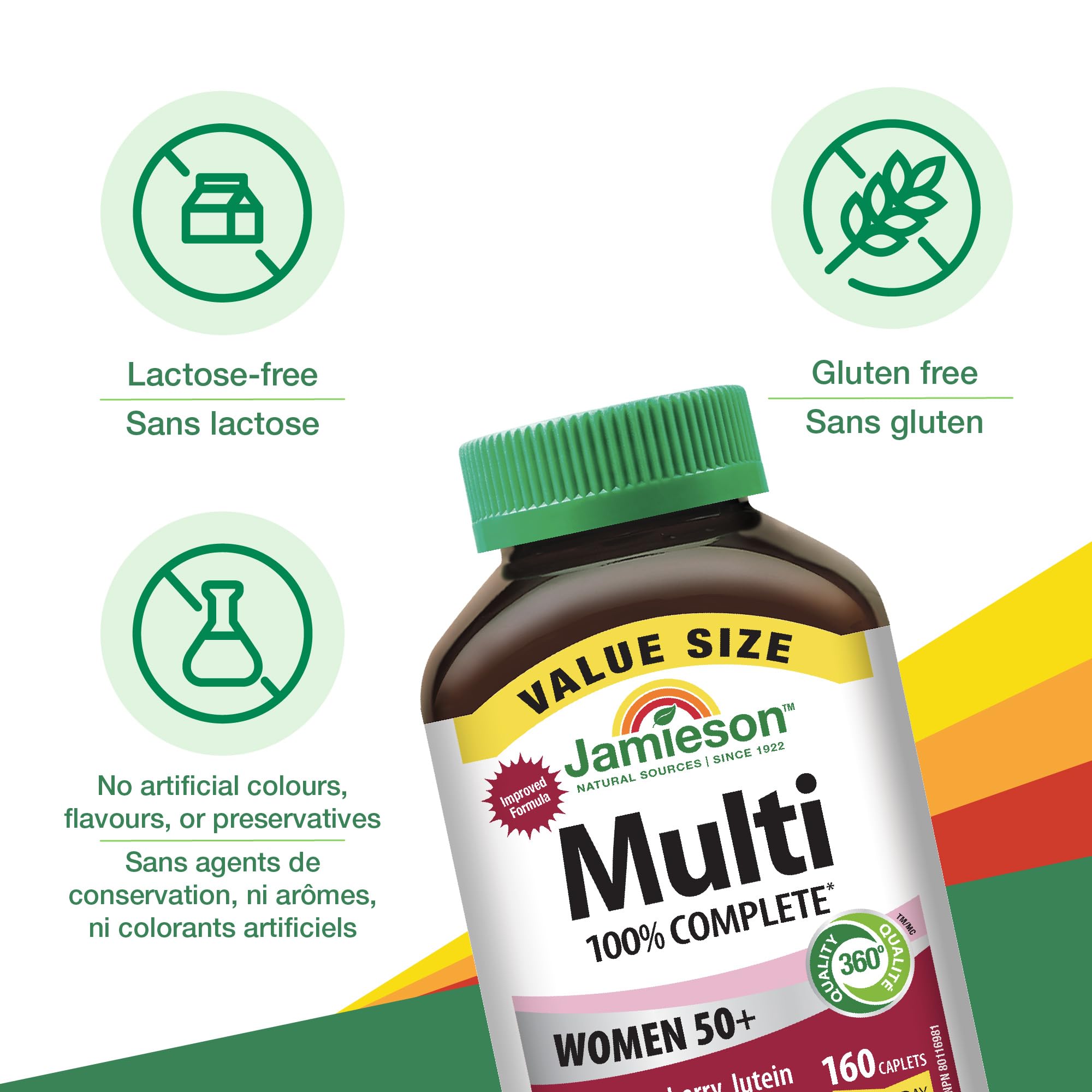 Jamieson 100% Complete Multivitamin For Women 50+ Value Size, 160 Caplets. With Cranberry, Lutein and More Magnesium. Supports Immunity, Energy, Overall Health, Eye Support, Bone Health, One Per Day 🍁 All In One Marketplace Canada