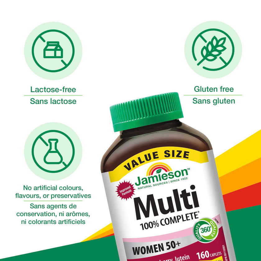 Jamieson 100% Complete Multivitamin For Women 50+ Value Size, 160 Caplets. With Cranberry, Lutein and More Magnesium. Supports Immunity, Energy, Overall Health, Eye Support, Bone Health, One Per Day 🍁 All In One Marketplace Canada