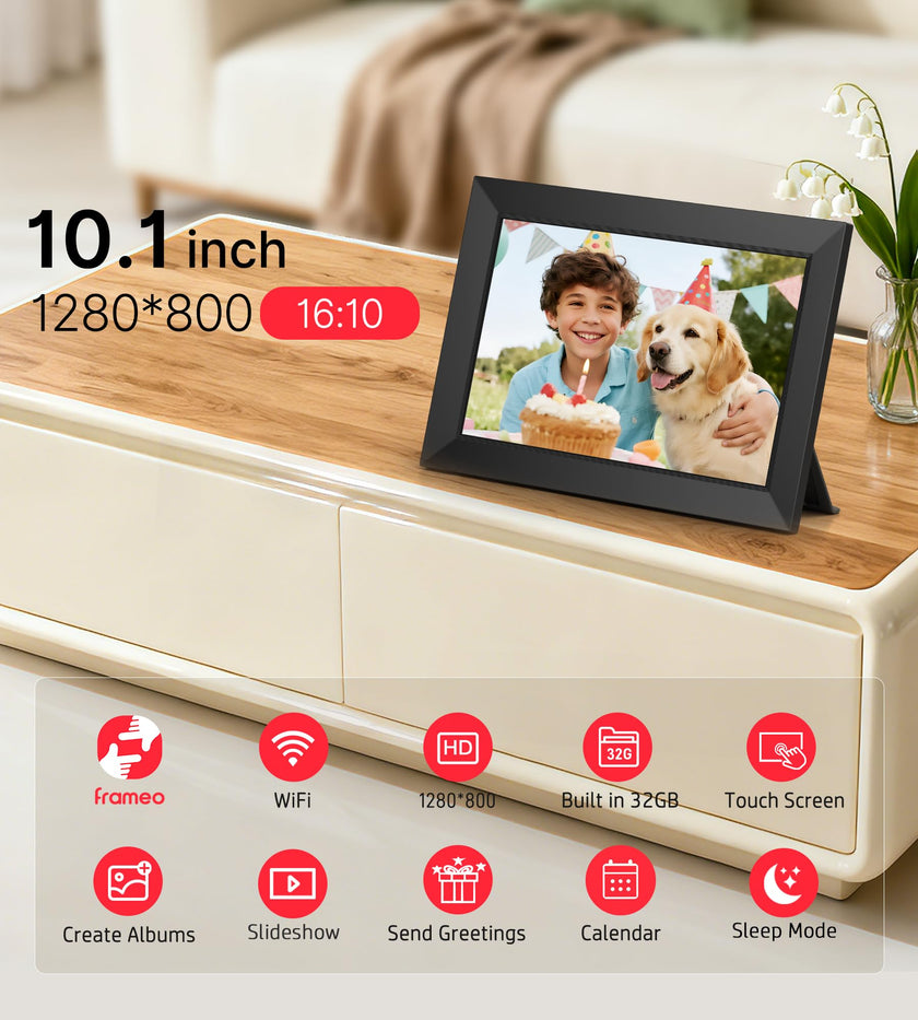 Frameo 10.1 Inch WiFi Digital Picture Frame, 1280x800 HD IPS Touch Screen Photo Frame Electronic, 32GB Memory, Auto-Rotate, Wall Mountable, Share Photos/Videos Instantly via Frameo App from Anywhere 🍁 All In One Marketplace Canada