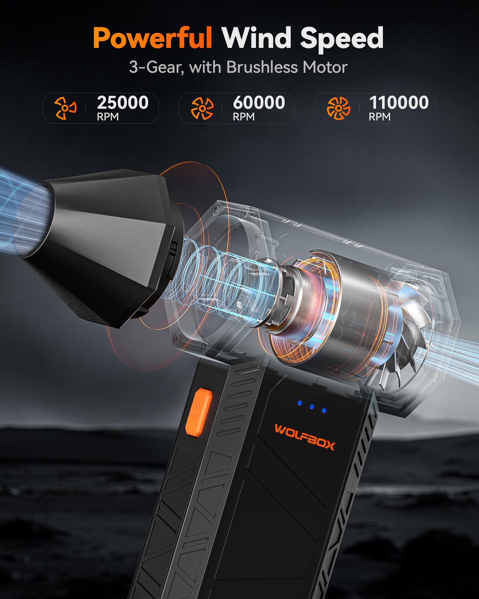 WOLFBOX MegaFlow 50 Compressed Air Duster-110000RPM Super Power Cordless Air Duster, 3-Gear Adjustable Mini Blower with Rechargeable Battery, Dust Blower for Computer, Keyboard, House, Outdoor and Car 🍁 All In One Marketplace Canada