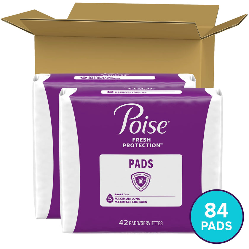 Poise Incontinence Pads for Women, Maximum Absorbency, Long, 84 Count (2 Packs of 42) (Packaging May Vary) 🍁 All In One Marketplace Canada