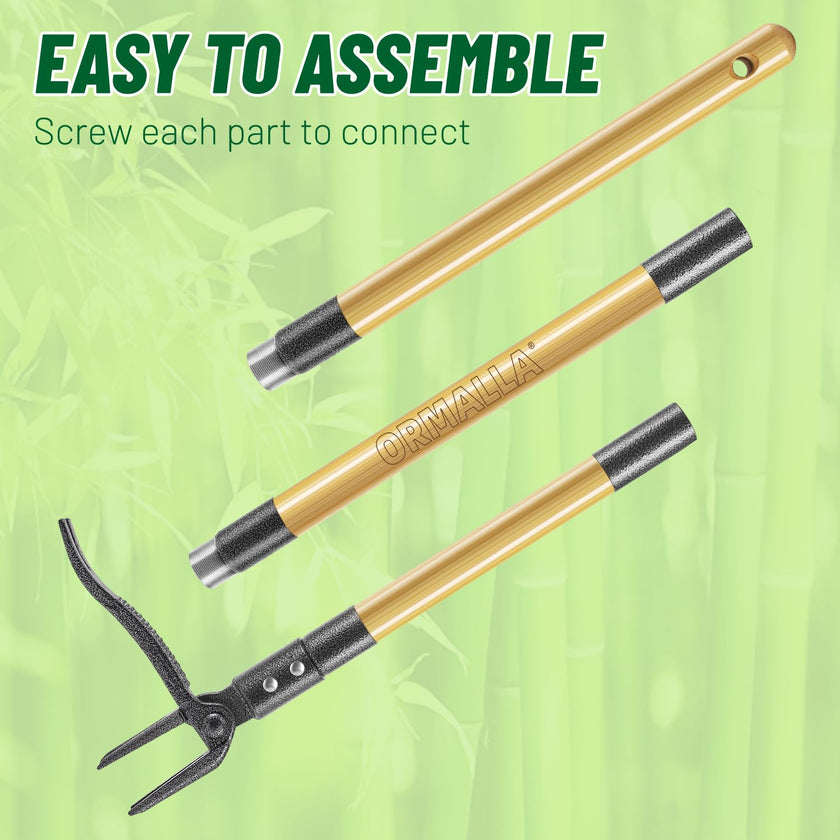 ORMALLA Weed Puller, 43.7in Long Handle Weed Remover, Dandelion Removal Tool, Natural Bamboo Handle and 4 Claws, Stand Up Garden Weed Root Remover, Pet Friendly (43.7in) 🍁 All In One Marketplace Canada