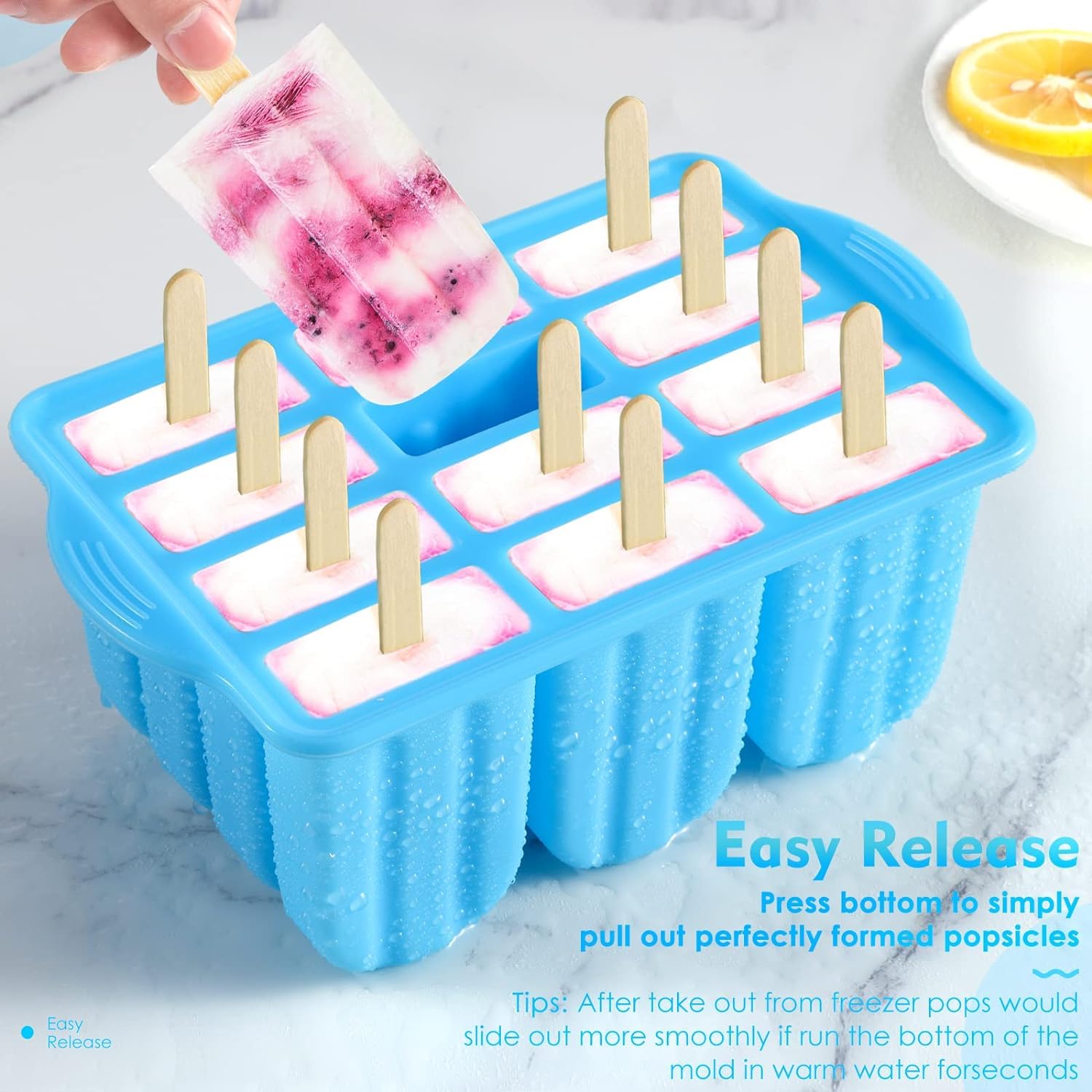 POLCANUR Popsicle Molds Silicone BPA-Free,12 Pieces Popsicle Trays for Freezer,Homemade Ice Cream Popsicle Molds,Large Ice Pop Maker Set,Reusable Ice Lolly Mould with 50PCS Popsicle Sticks 🍁 All In One Marketplace Canada