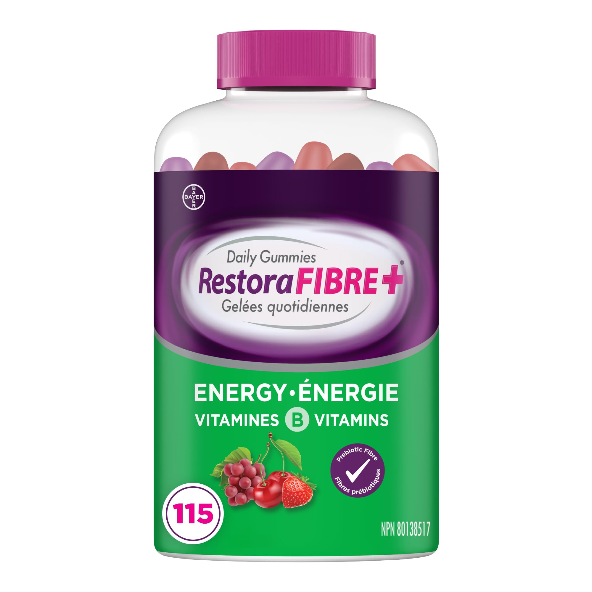 RestoraFIBRE+ Energy Daily Prebiotic Fibre Supplement Gummies for Adults, Promotes Regularity and A Healthy Digestive System and Supports Energy Metabolism, Packed with B Vitamins, 115 Count 🍁 All In One Marketplace Canada