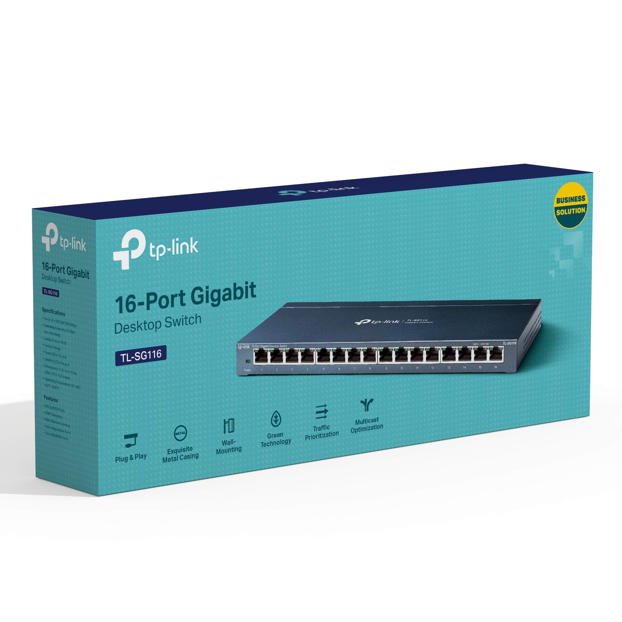 TP-Link 16 Port Gigabit Ethernet Network Switch, Desktop and Wall-Mount, Fanless, Sturdy Metal with Shielded Ports, Traffic Optimization, Unmanaged, Limited Lifetime Protection (TL-SG116) 🍁 All In One Marketplace Canada
