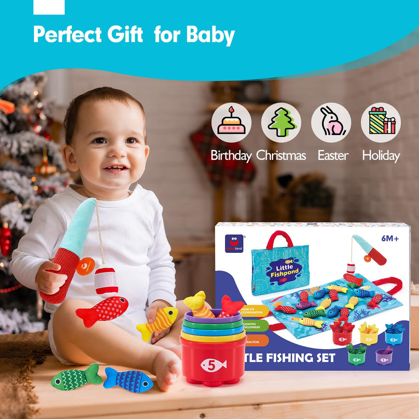 hahaland Montessori Toys for 1 Year Old - Toddler Toys for 1 2 Year Old Boys Girls Toy, Montessori Educational Baby Toy 6-12-18 Months, 10 in 1 Fishing Game with Baby Stacking Cups 🍁 All In One Marketplace Canada