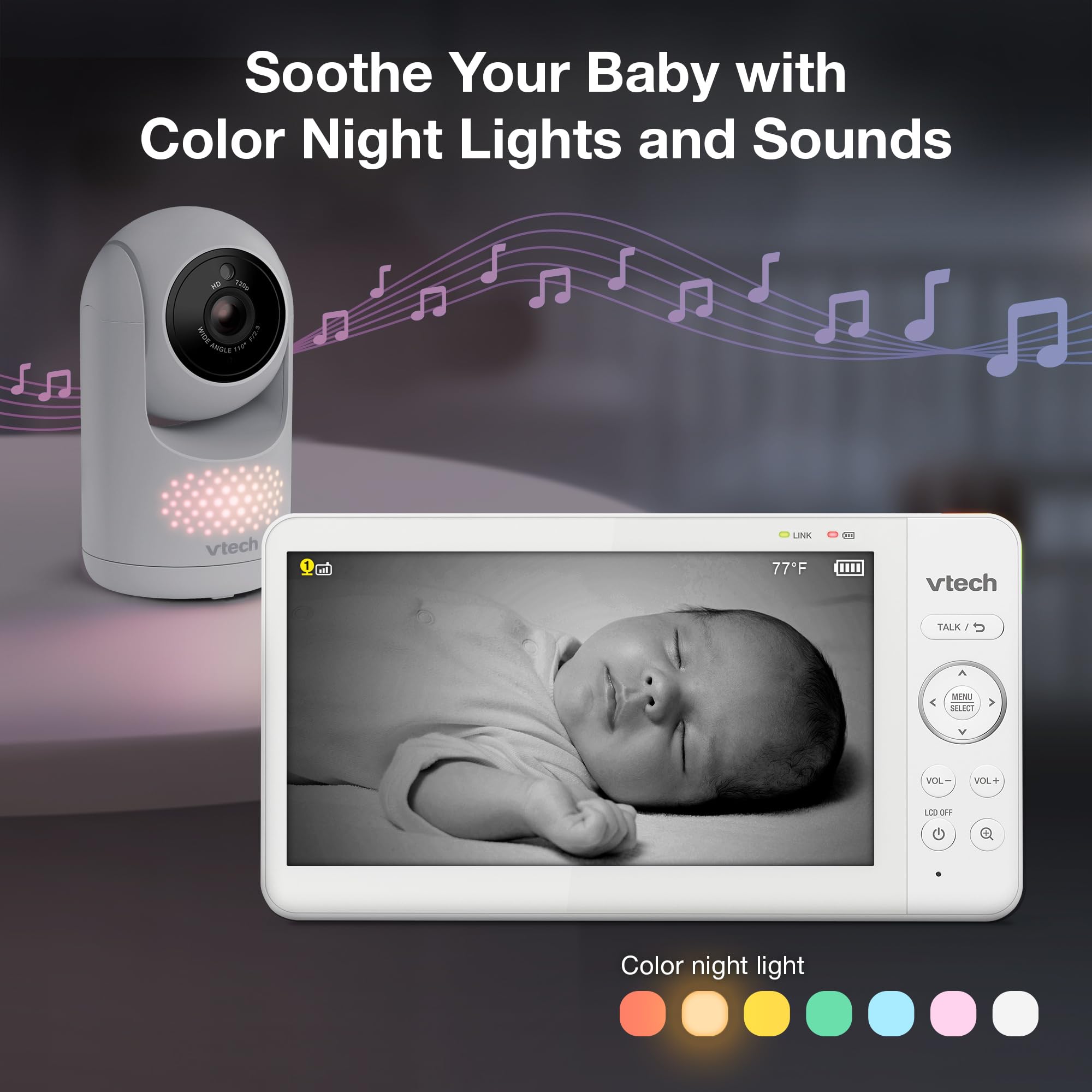 VTech Advanced HQ Max Twin 2 Camera 7” Digital Video Baby Monitor with Pan-Tilt-Zoom, Night Light, Long Range, 2-Way Talk, Display, and Lullabies, No WiFi, White 🍁 All In One Marketplace Canada