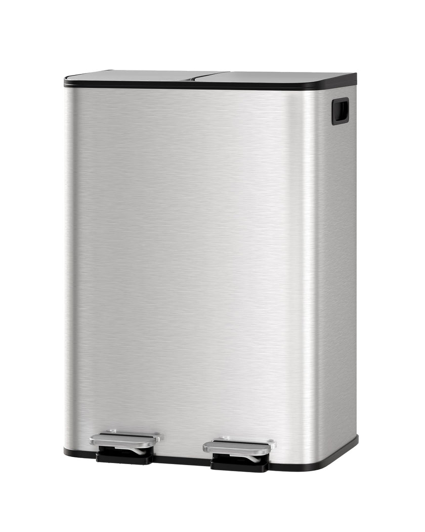 GarveeHome 2x8 Gallon Stainless Steel Dual Trash Can with Lid, Large Kitchen Step-on Garbage and Recycle Bin Combo, Metal Double Trash Can with PP Inner Buckets & Liner Rim for Kitchen Waste Sorting 🍁 All In One Marketplace Canada