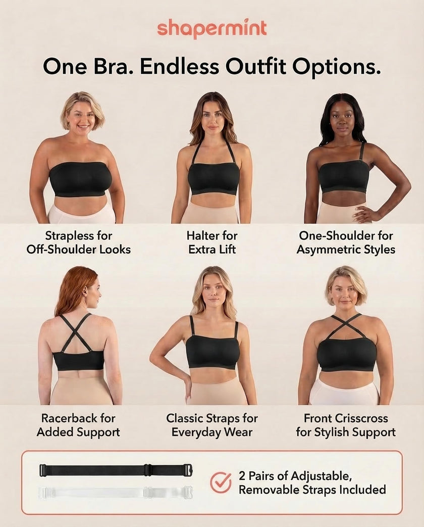 SHAPERMINT Convertible Strapless Bras for Women - Compression Wireless Bandeau Bra Top Black 🍁 All In One Marketplace Canada