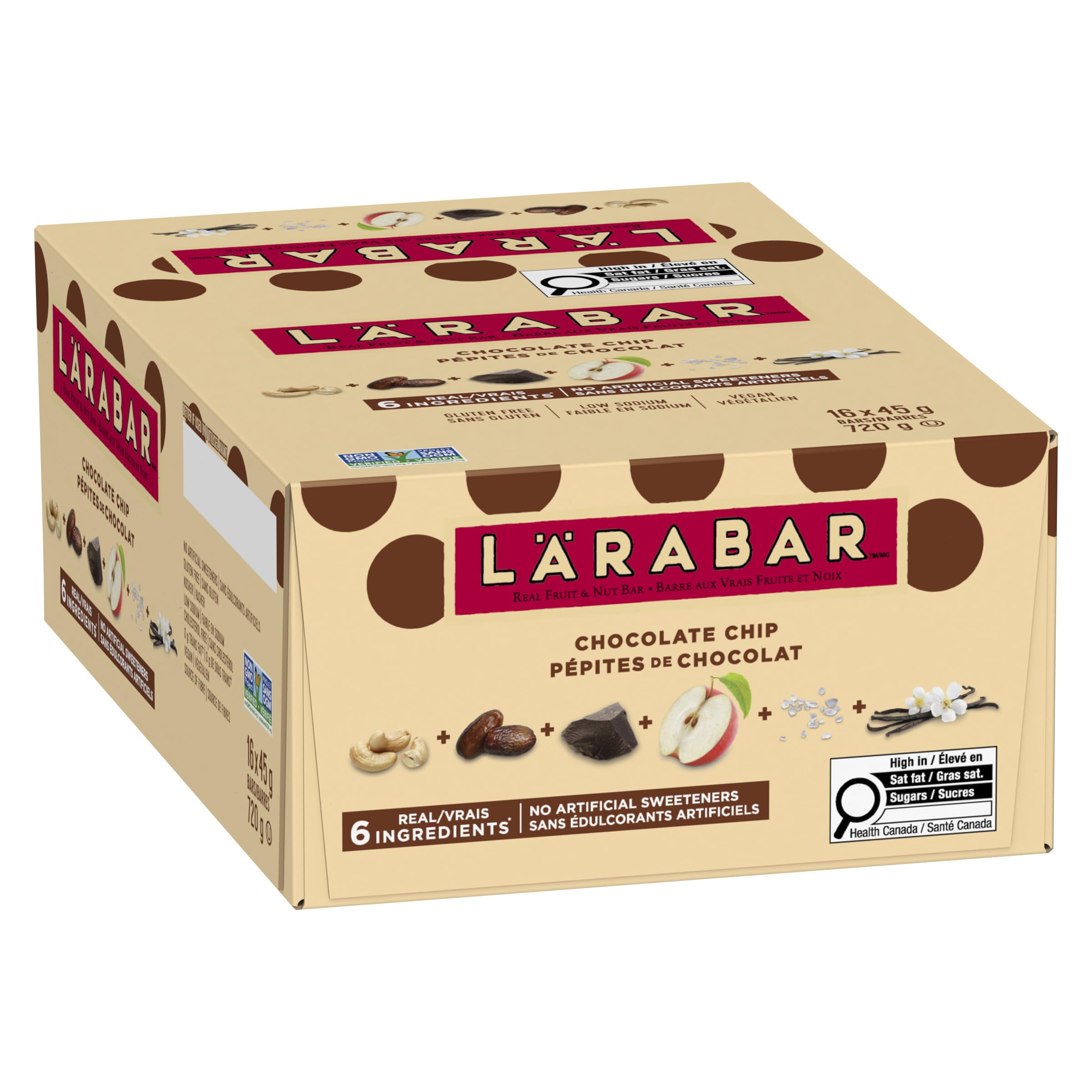 LÄRABAR Chocolate Chip, Fruit and Nut Energy Bar, Pack of 16 Bars, Gluten Free, Vegan, Family Pack, Snack Bars, 720 Grams Package 🍁 All In One Marketplace Canada