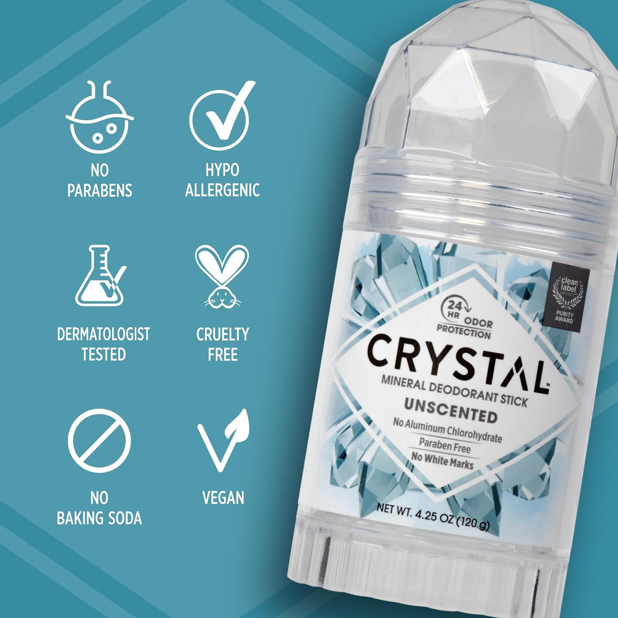 Crystal Mineral Deodorant Stick, 120g – Aluminum-Free, Unscented Natural Deodorant, 24-Hour Odor Protection, No Stains or Residue, Vegan & Cruelty-Free 🍁 All In One Marketplace Canada