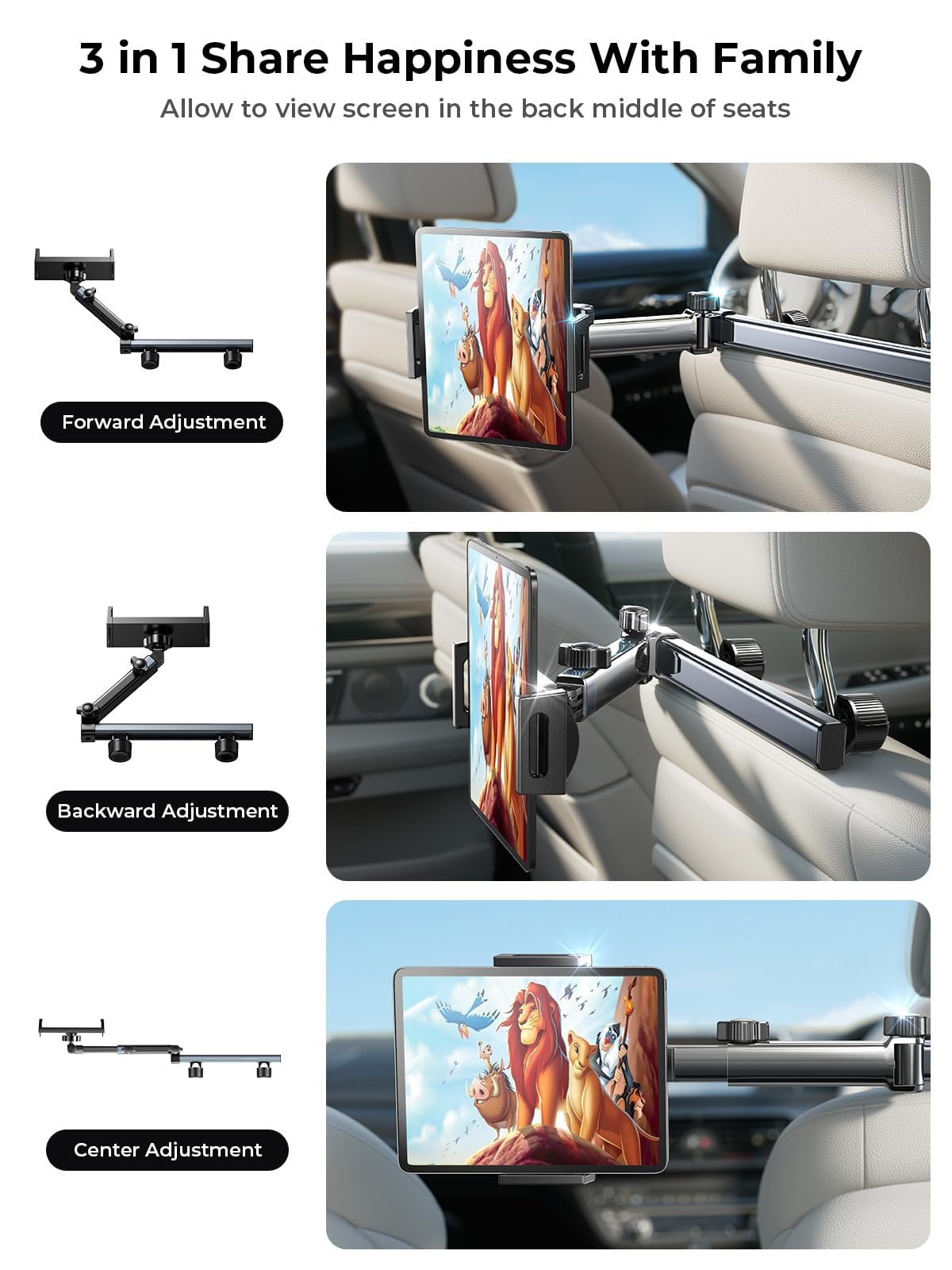 LISEN for iPad Tablet Holder for Car [3 in 1] Car Accessories iPad Holder Mount Back Seat for Car Headrest Video Kids Long Road Trip Car Essentials for 4.7-11