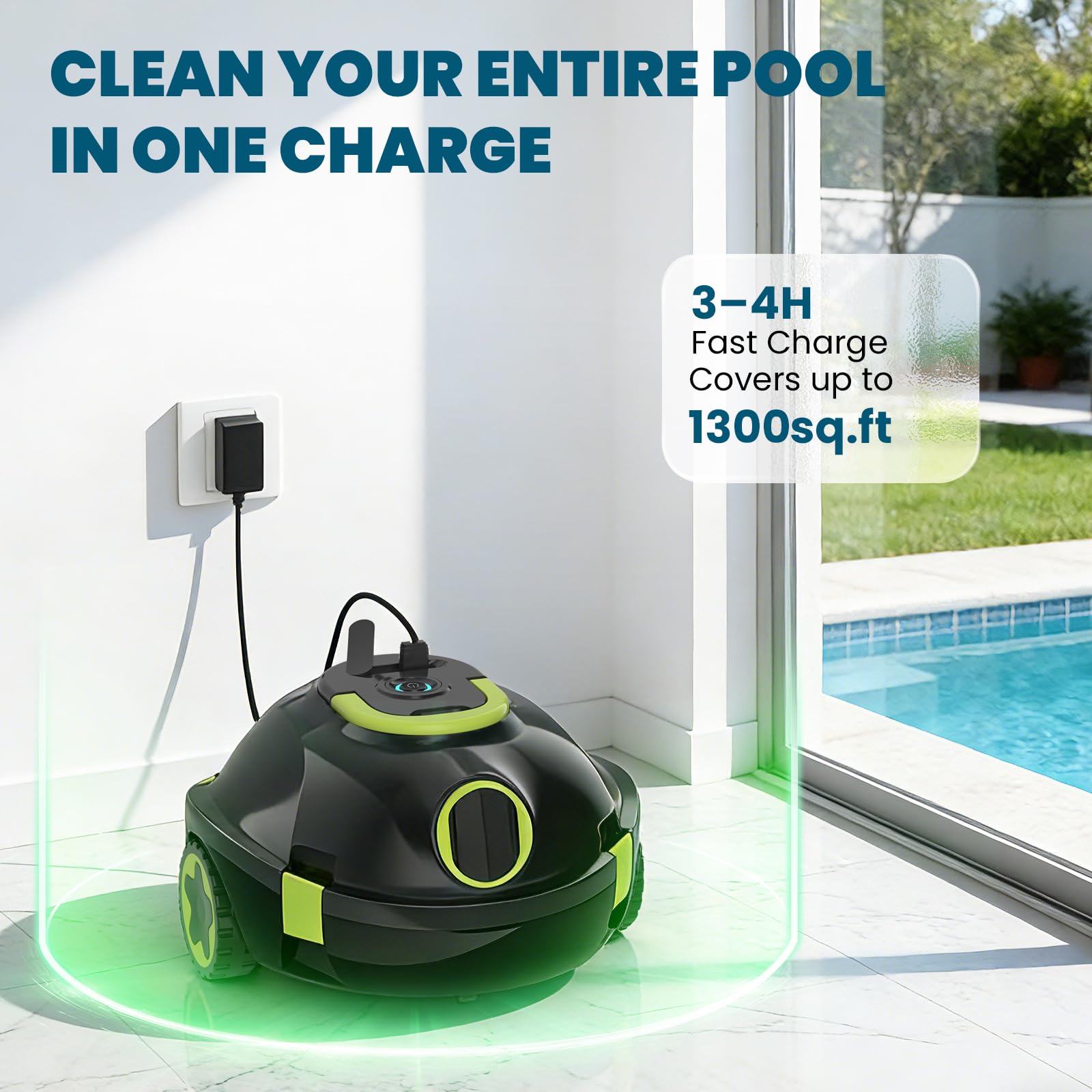 Robotic Pool Cleaner, Cordless Pool Vacuum for Above Ground & Inground Flat Pools with Dual Motors, 150 Min Runtime, Auto-Parking, Powerful Pool Vacuum Robot for Up to 1300 Sq.Ft (Moss) 🍁 All In One Marketplace Canada