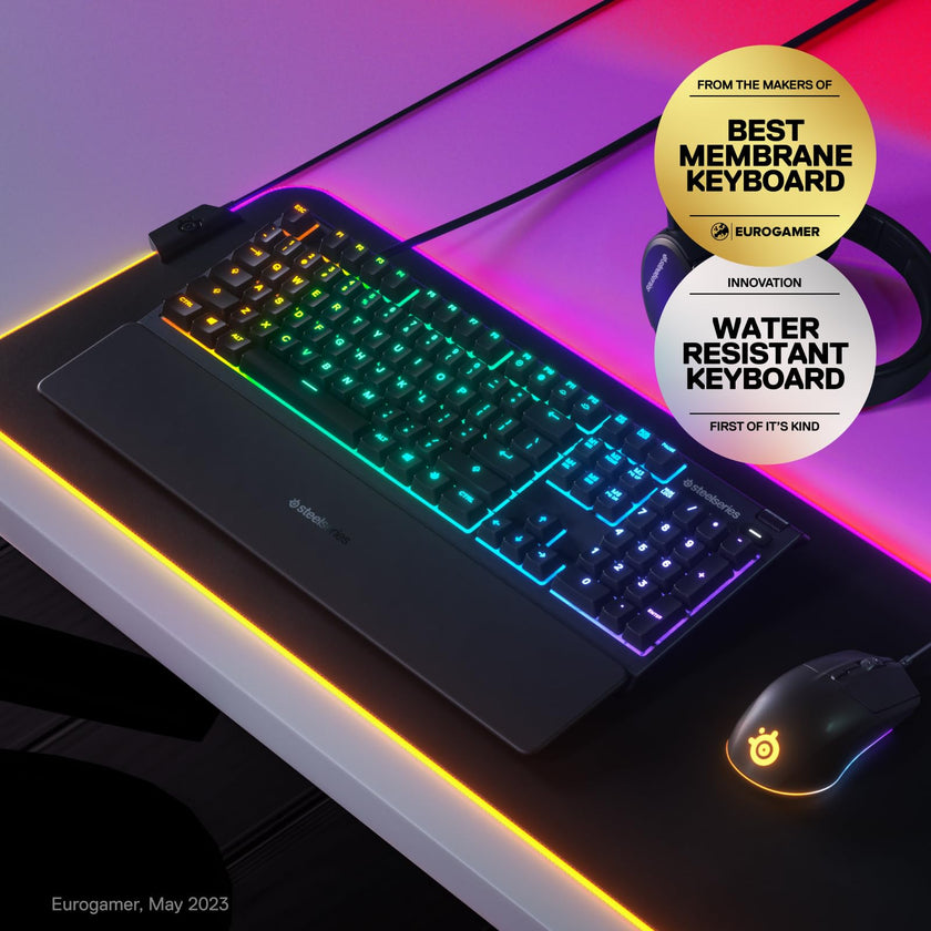 SteelSeries Apex 3 RGB Gaming Keyboard – 10-Zone RGB Illumination – IP32 Water Resistant – Premium Magnetic Wrist Rest (Whisper Quiet Gaming Switch) 🍁 All In One Marketplace Canada