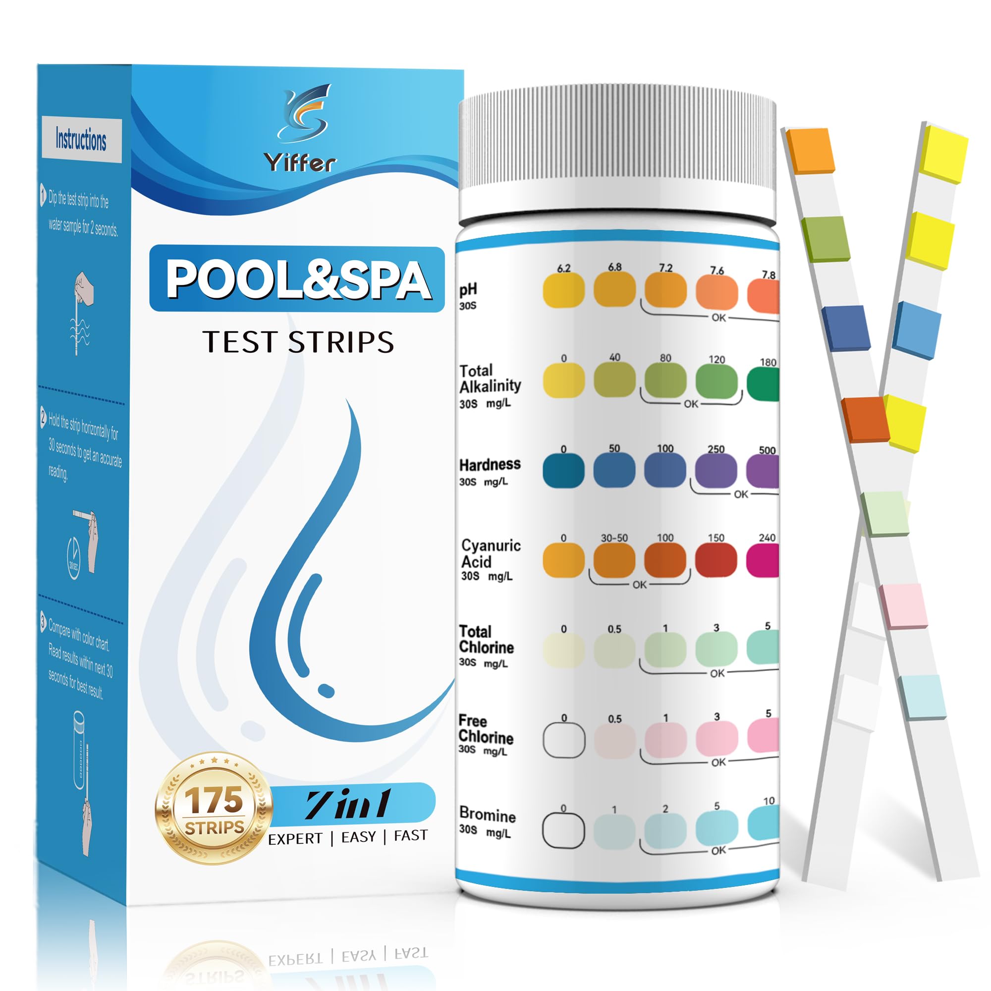 175-Count 7-Way Hot Tub & Pool Test Strips - Accurate Test Bromine, Total Alkalinity, pH, Free Chlorine, Total Hardness, Cyanuric Acid, and Total Chlorine 🍁 All In One Marketplace Canada
