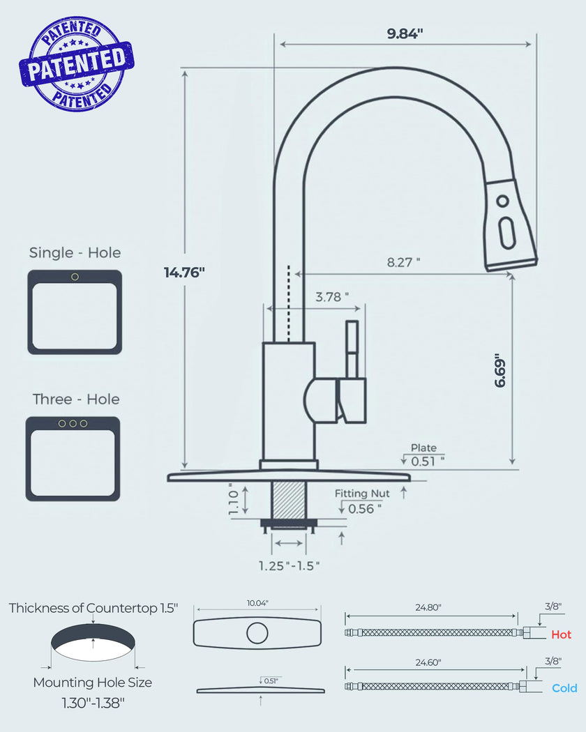FORIOUS Kitchen Faucets with Pull Down Sprayer, Brushed Nickel, High Arc Single Handle Classic Stainless Steel Sink Faucet 1 or 3 Hole, Suitable for Farmhouse Camper Laundry Rv Bar 🍁 All In One Marketplace Canada