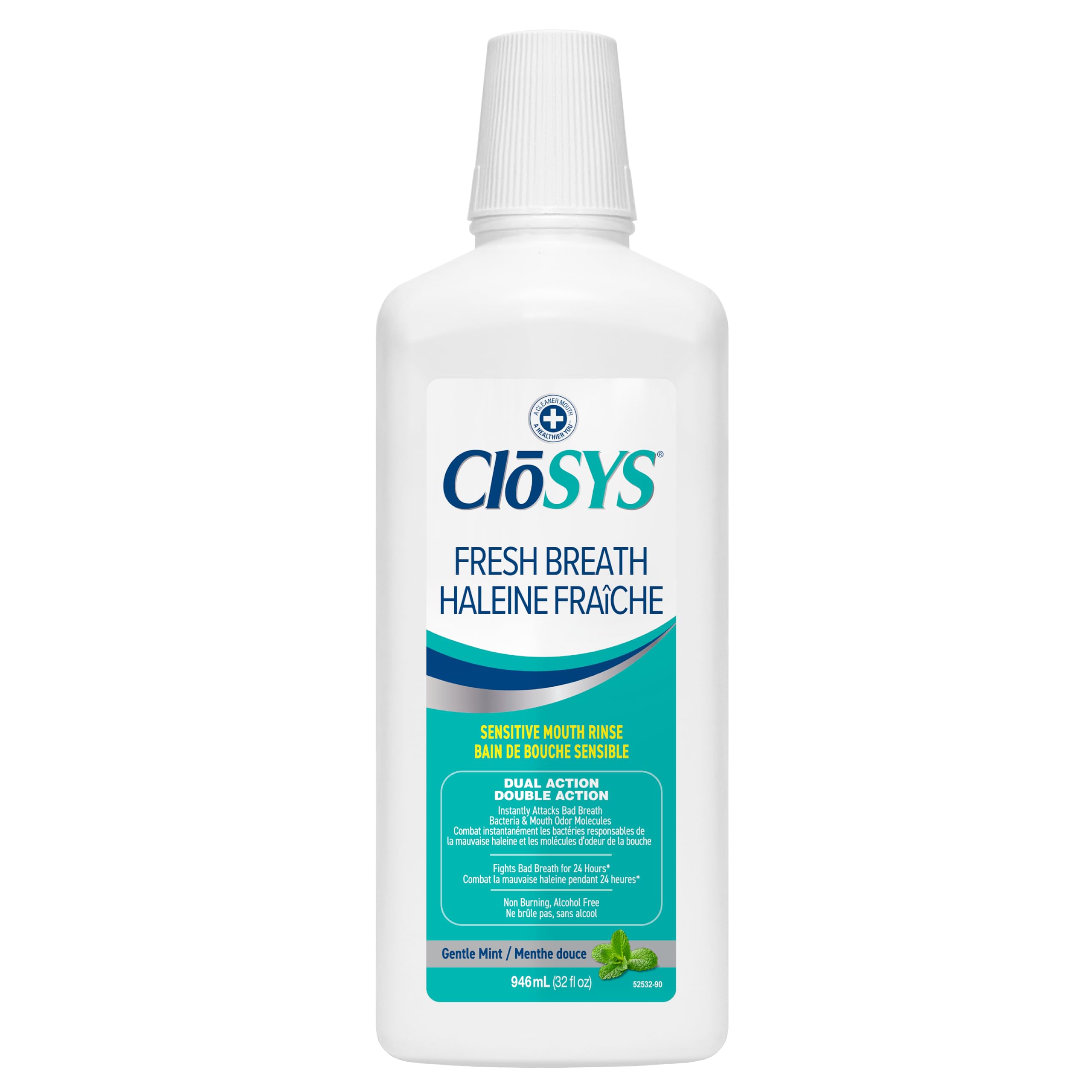 CloSYS Sensitive Fresh Breath Mouthwash - Gentle Mint, Alcohol-Free, Dye-Free, pH Balanced - Soothe Mouth Sensitivity, Eliminate Bad Breath (Flavored) Rinse 32oz 🍁 All In One Marketplace Canada