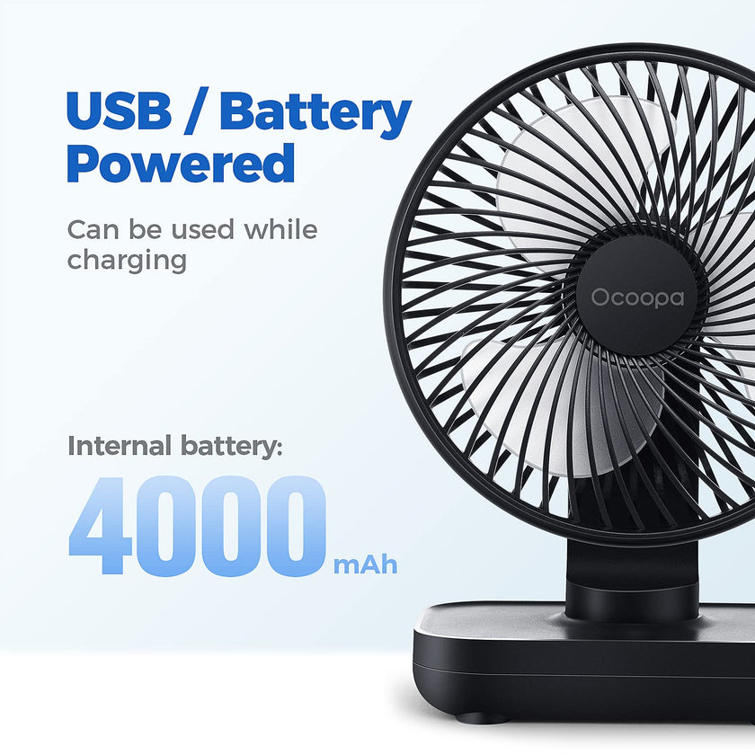 OCOOPA Small Desk Fan, 4000mAh Rechargeable USB Fan Battery Operated, 4 Speeds, 5'' Portable Table Fan with Strong Airflow Quiet, Detachable Grille, Mini Desktop Fan(Blue) 🍁 All In One Marketplace Canada