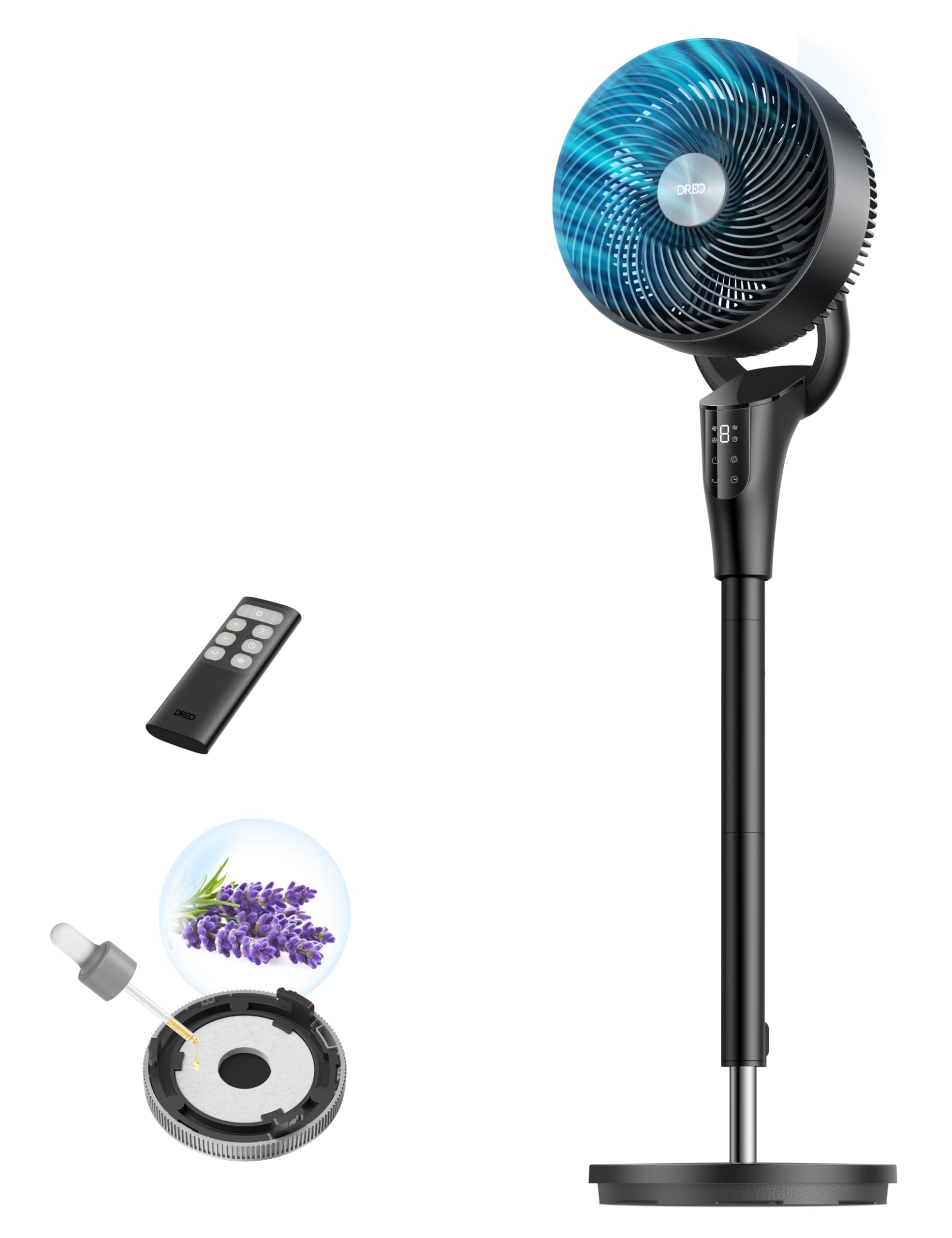 DREO Fan for Bedroom, 90° Oscillating Standing Fan, 20dB Quiet, 90ft Pedestal Fans for Room Office, DC Motor, 8+H Speeds, 3 Modes, 38-42'' Adjustable Height, Remote, 8H Timer, 105° Manual Vertical 🍁 All In One Marketplace Canada