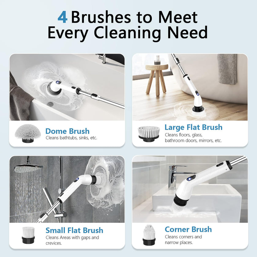 TUYU Electric Spin Scrubber, Full-Body IPX7 Waterproof Bathroom Scrubber with Power LCD Display, Adjustable Extension Handle, Cordless Shower Cleaner Brush for Bathtub Kitchen Wall Cleaning 🍁 All In One Marketplace Canada