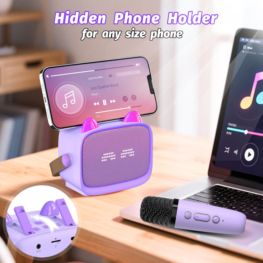Mini Karaoke Machine Toys Gifts, Kids Portable Bluetooth Speaker with 2 Wireless Microphone and LED, Christmas Birthday Gift Idea for Girls Boys 3-12 + Year Old, Noisemaker Toys for Party (Purple) 🍁 All In One Marketplace Canada