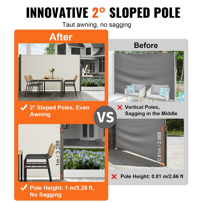 VEVOR Retractable Side Awning, 71''x 138'' Outdoor Privacy Screen, 180g Polyester Water-Proof Retractable Patio Screen, UV 30+ Room Divider Wind Screen for Patio, Backyard, Balcony, Beige 🍁 All In One Marketplace Canada