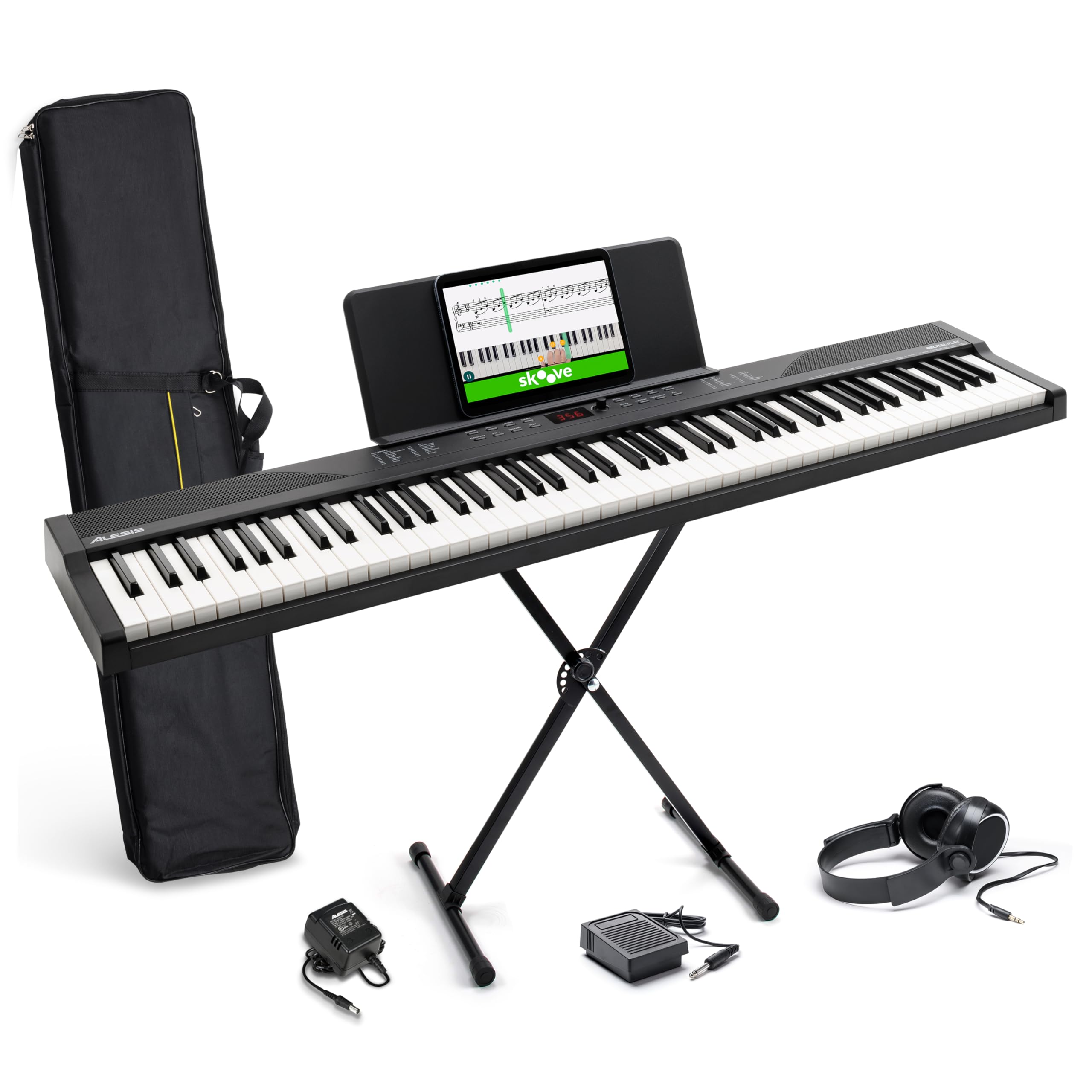 Alesis 88 Key Keyboard Piano with 480 Sounds, Speakers, USB MIDI, Carry-Bag, Stand, Headphones, Pedal and Piano Lessons for Beginners 🍁 All In One Marketplace Canada
