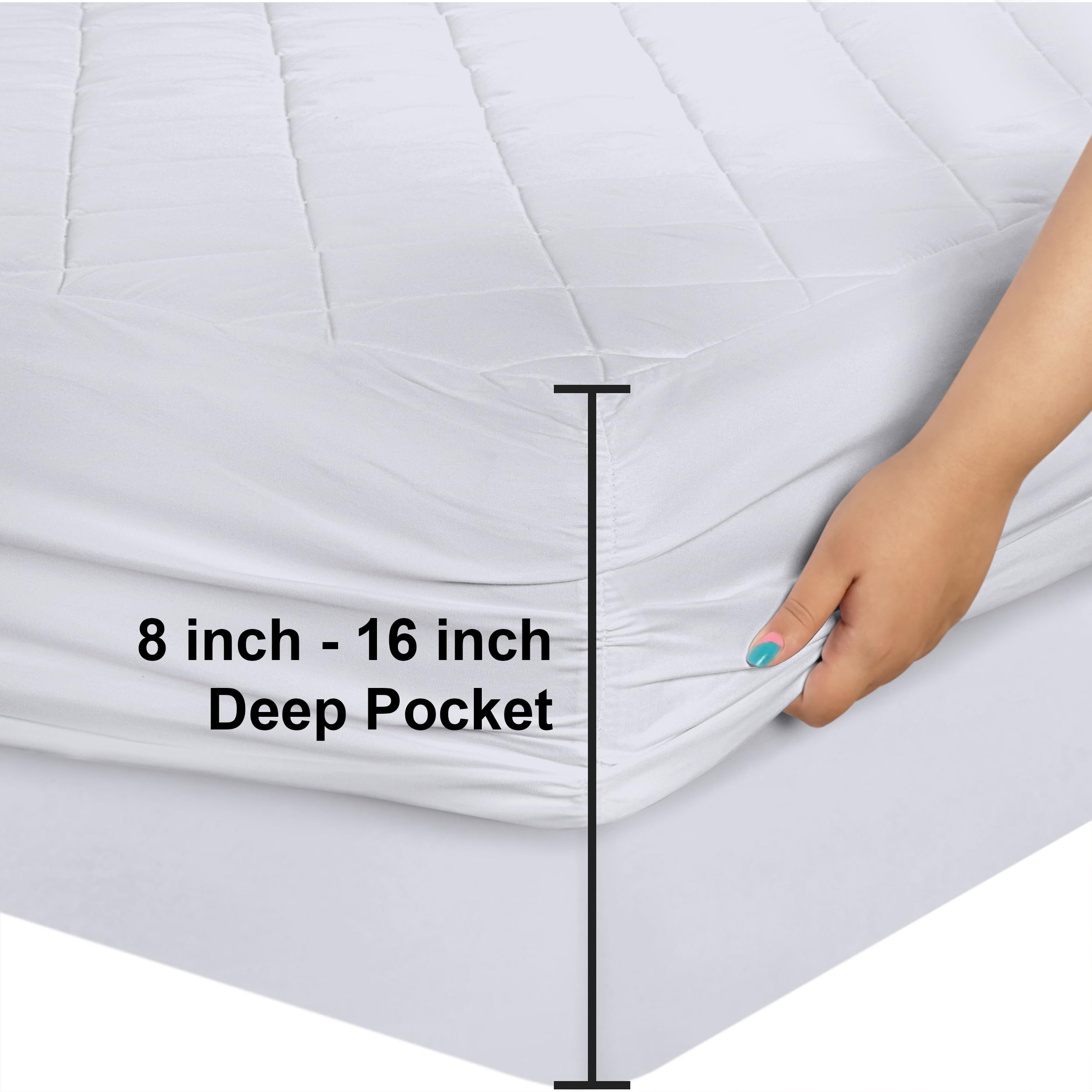 Utopia Bedding Quilted Fitted Mattress Pad, Queen Size, Elastic Fitted Mattress Topper Protector and Cover Stretches up to 16 Inches Deep, Machine Washable (White) 🍁 All In One Marketplace Canada