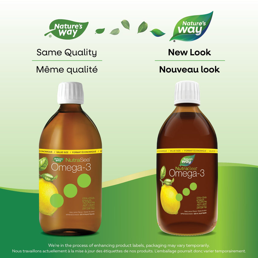 Nature's Way NutraSea Omega 3 Fish Oil Liquid Supplement – Zesty Lemon Flavour, Non-GMO – Heart & Brain Support – EPA & DHA, 500 mL 🍁 All In One Marketplace Canada