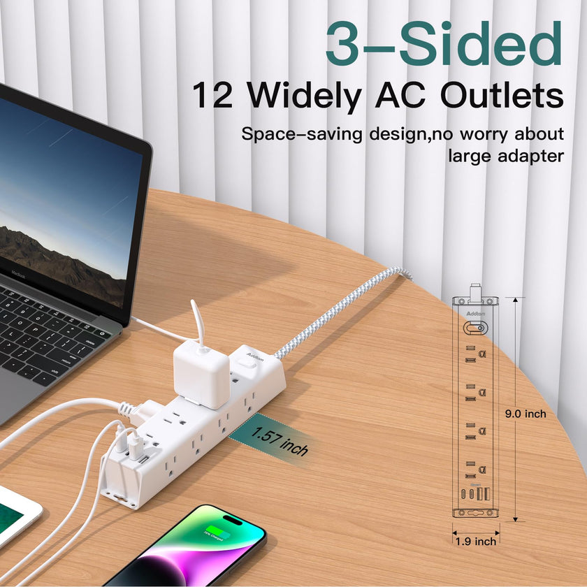 Surge Protector Power Bar - 10 FT Extension Cord, Power Strip with 12 Widely AC Outlet 4 USB, Flat Plug, Wall Mount Overload Protection, 1050J, Desk Charging Station for Dorm Home Office 🍁 All In One Marketplace Canada