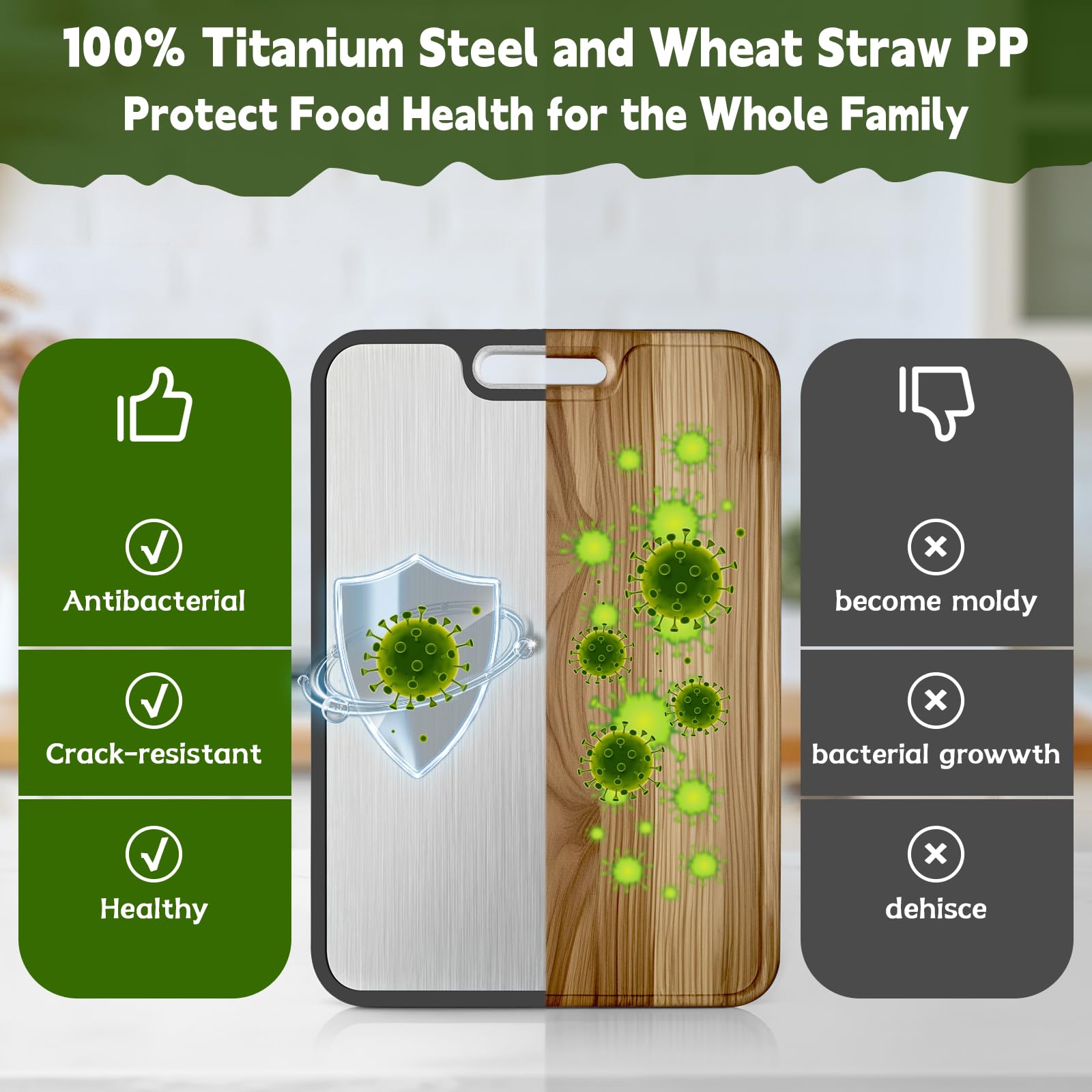Cutting Board,Titanium Cutting Board, Kitchen Essentials, Cutting Boards for Kitchen, Double Sided Food Grade, Planche a Decouper, Chopping Board and Wheat Straw PP, Easy to Clean Large Size 16”×11” 🍁 All In One Marketplace Canada