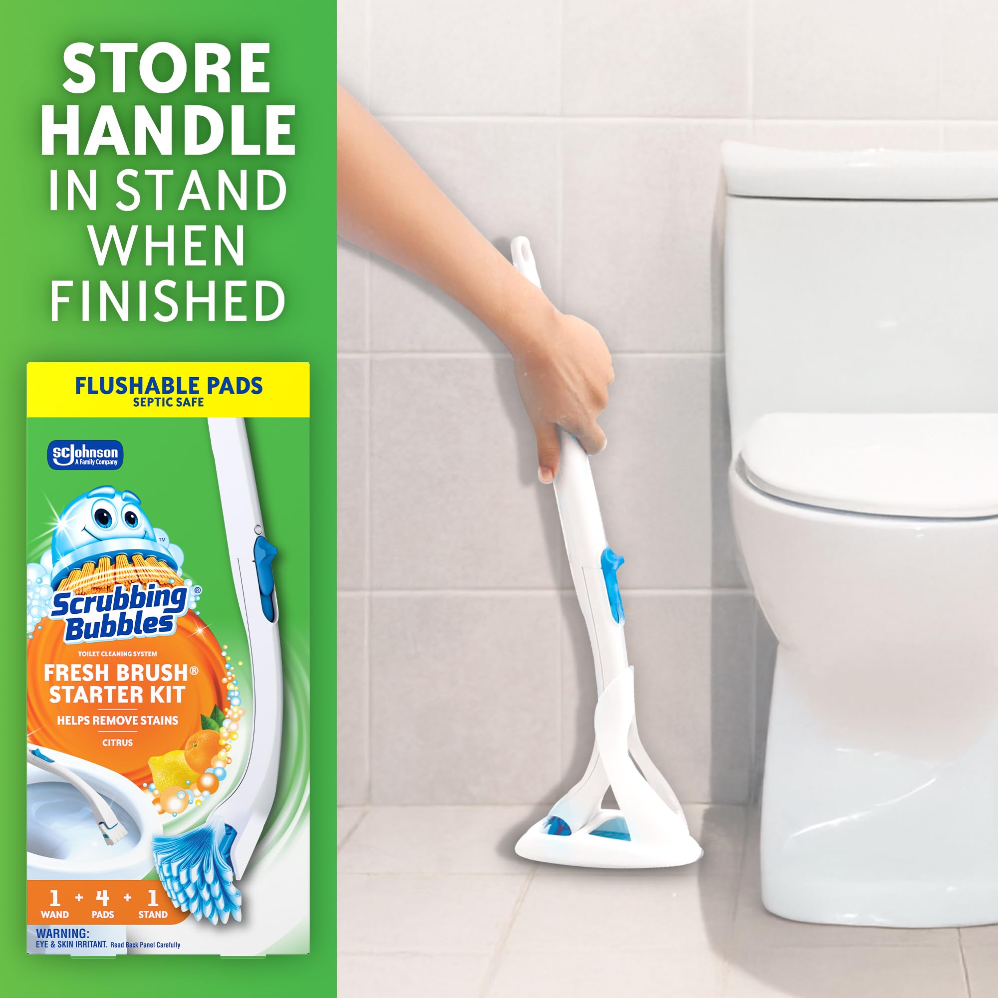 Scrubbing Bubbles Fresh Brush Toilet Bowl Cleaning System Starter Kit, Stain Removing, Citrus Action Scent, Includes: Wand + 4 Refills + 1 Stand 🍁 All In One Marketplace Canada