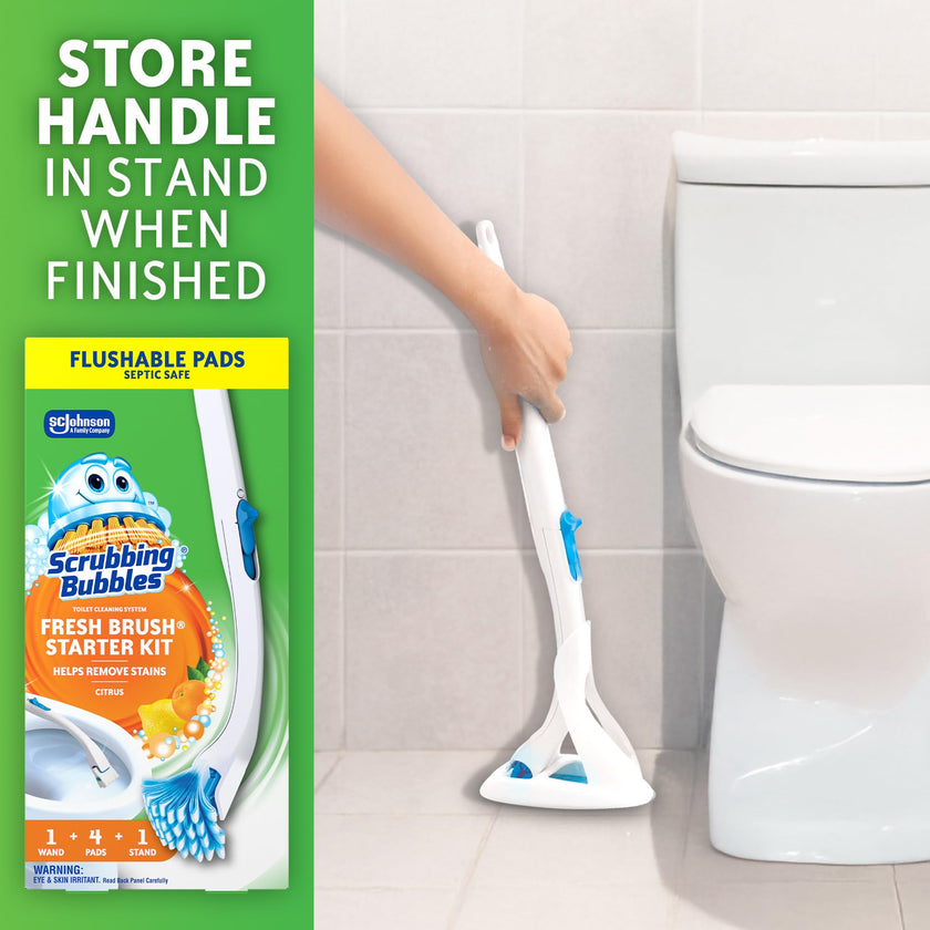 Scrubbing Bubbles Fresh Brush Toilet Bowl Cleaning System Starter Kit, Stain Removing, Citrus Action Scent, Includes: Wand + 4 Refills + 1 Stand 🍁 All In One Marketplace Canada