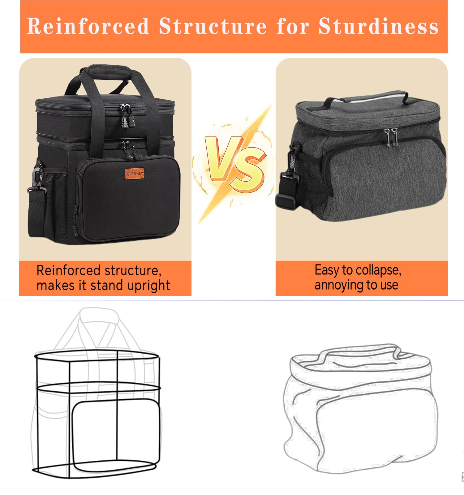 Expandable Large Lunch Bag, Double Deck Insulated Lunch Box Leakproof Durable Soft Cooler Bag for Men Women Adults Work Construction Beach Picnic Daytrip,16L,Black, GLENKEY 🍁 All In One Marketplace Canada