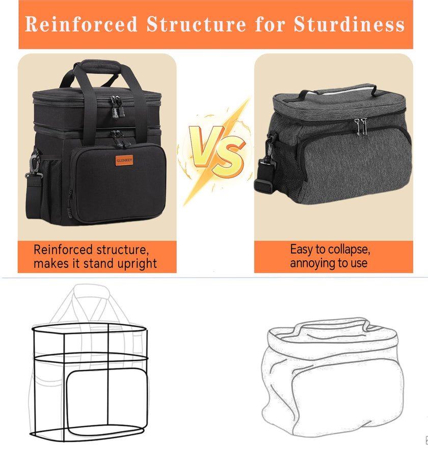 Expandable Large Lunch Bag, Double Deck Insulated Lunch Box Leakproof Durable Soft Cooler Bag for Men Women Adults Work Construction Beach Picnic Daytrip,16L,Black, GLENKEY 🍁 All In One Marketplace Canada