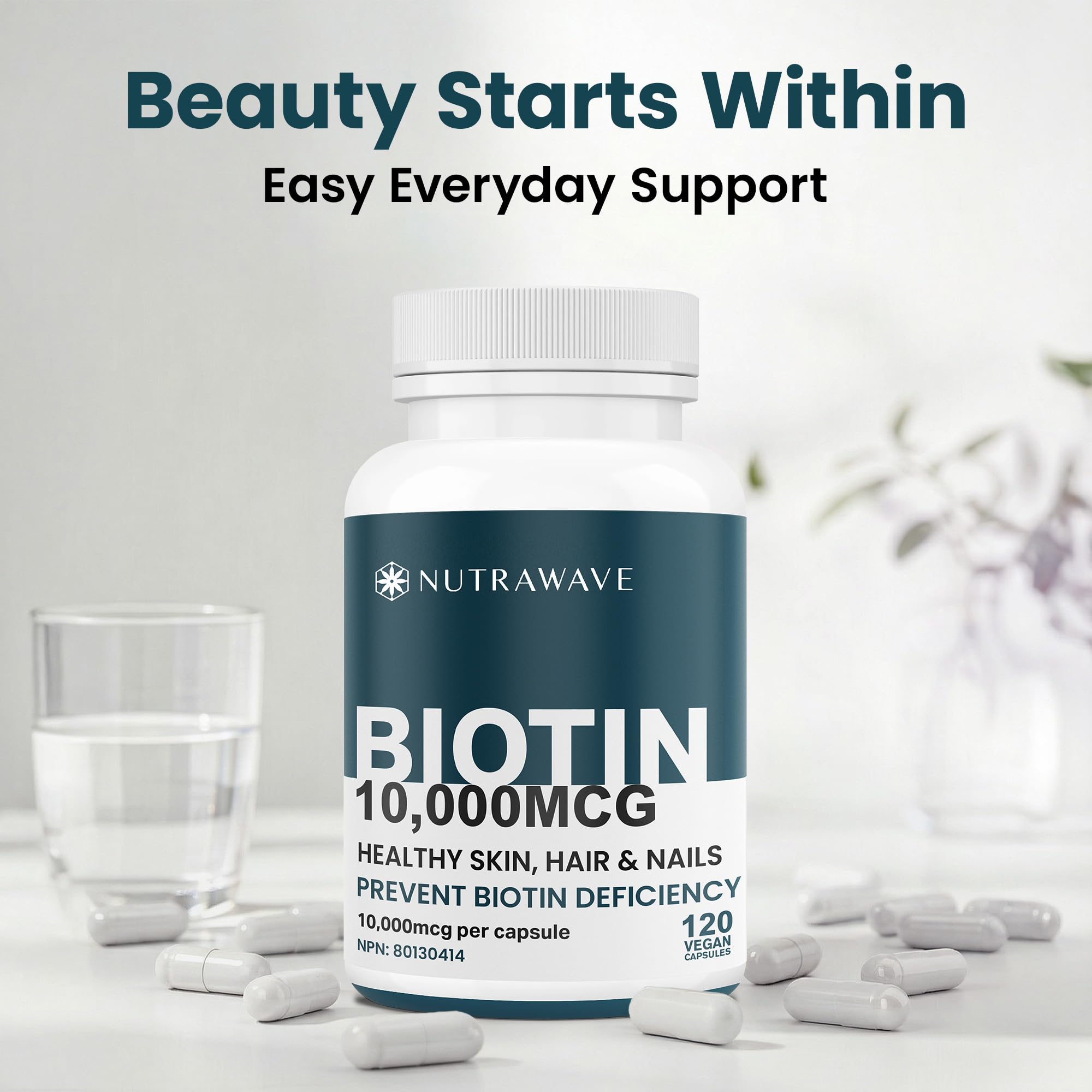 Nutrawave Extra Strength Biotin 10000mcg – Biotin for Hair Growth, Lush Hair, Glowing Skin & Strong Nails, Ideal for Women & Men, Non-GMO, Vegan, Gluten-Free. 120 Capsules 🍁 All In One Marketplace Canada
