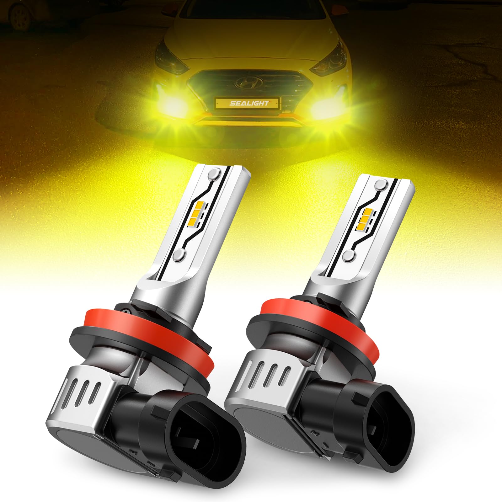 SEALIGHT H11 LED Fog Light Bulbs Yellow, 600% Brightness 12000LM H8 H9 H16 Fog lamp Lights or Daytime Running Lamp, 3000K Golden Yellow, Pack of 2 🍁 All In One Marketplace Canada