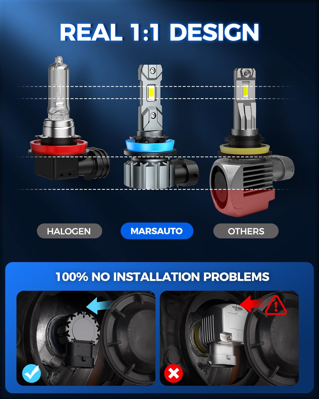 Marsauto H11 9005 LED Headlight Bulbs Kit, 66000LM Super Bright, H11/H9/H8 9005/HB3 LED Headlight Bulbs Combo, 6000K Cool White, 3 Mins Plug and Play Bulbs Combo, IP68, Pack of 4 🍁 All In One Marketplace Canada