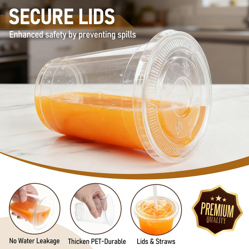 100 Pcs Clear Plastic Cups with Flat Lids and Straws, 12 oz Disposable PET Iced Coffee Cups - Ideal for Ice Coffee, Smoothie, Juice, Lemonade, Cold Beverages﻿ 🍁 All In One Marketplace Canada